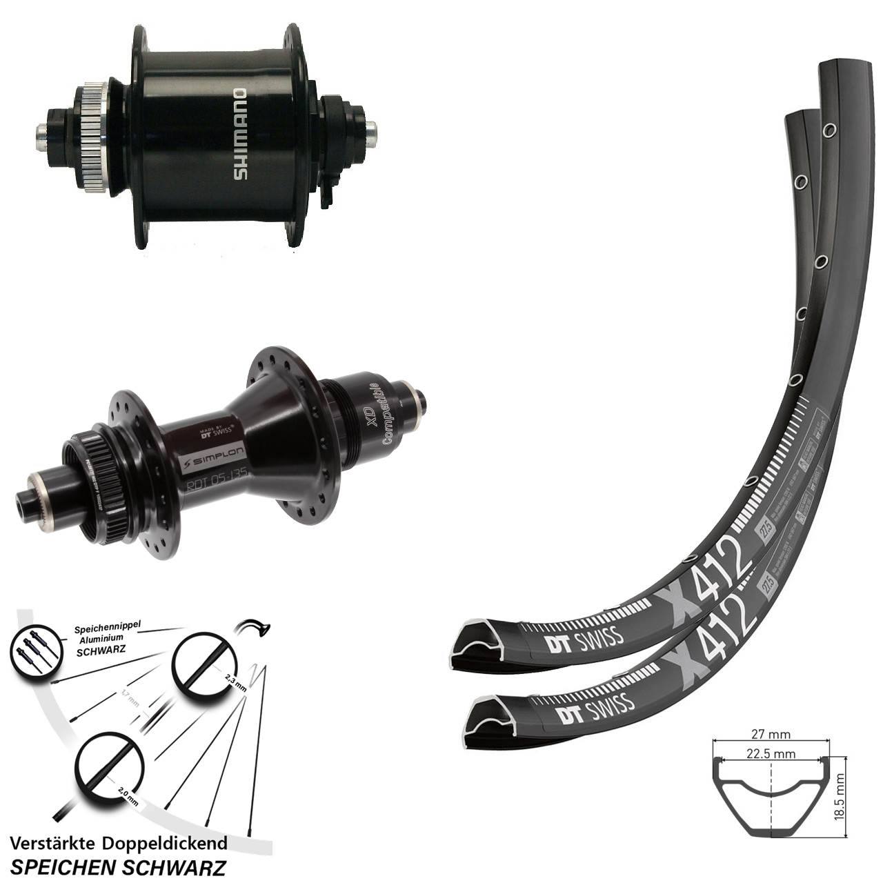 29 Zoll DT Swiss X 412 370 Shimano DH-UR700-3D Disc Laufradsatz QR XD 11-12