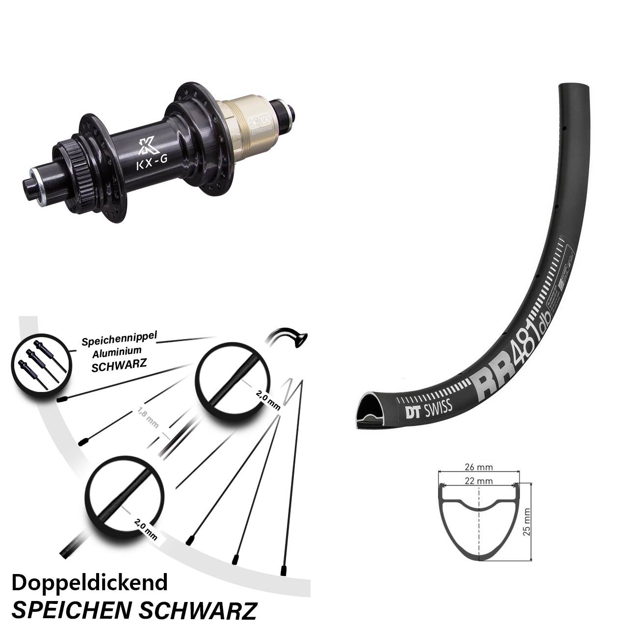 28 Zoll Hinterrad DT Swiss RR 481 DB mit KX-G Nabe Sram XD-R