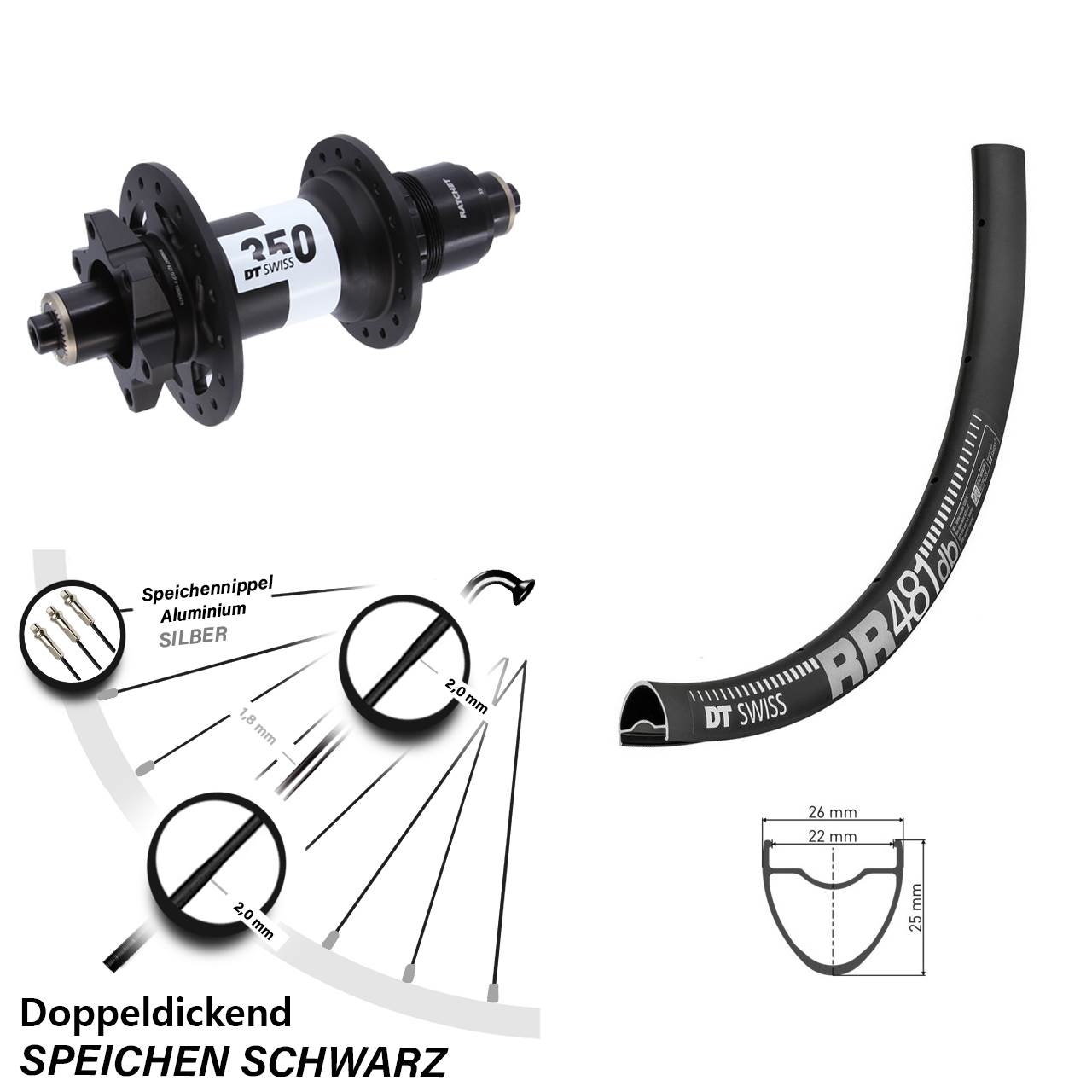 Hinterrad 6-Loch 28 Zoll DT Swiss RR 481-350 XD für Schnellspanner