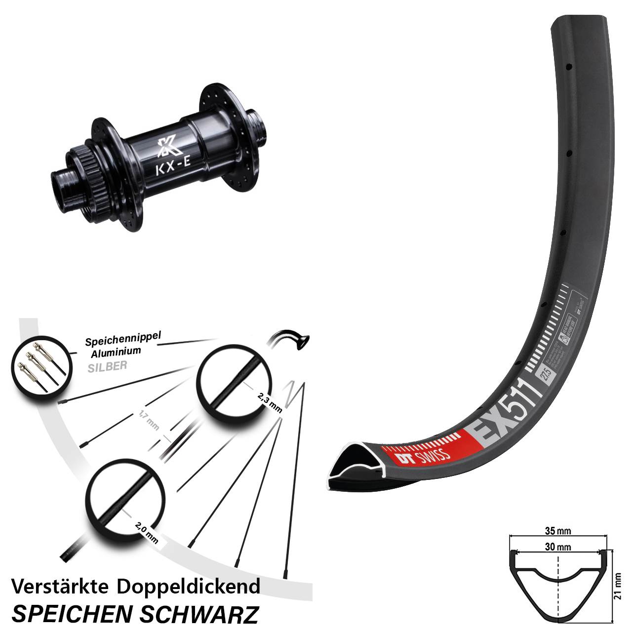 29 Zoll DT Swiss EX511 KX-E 4-fach gelagert Disc Laufrad 15x100
