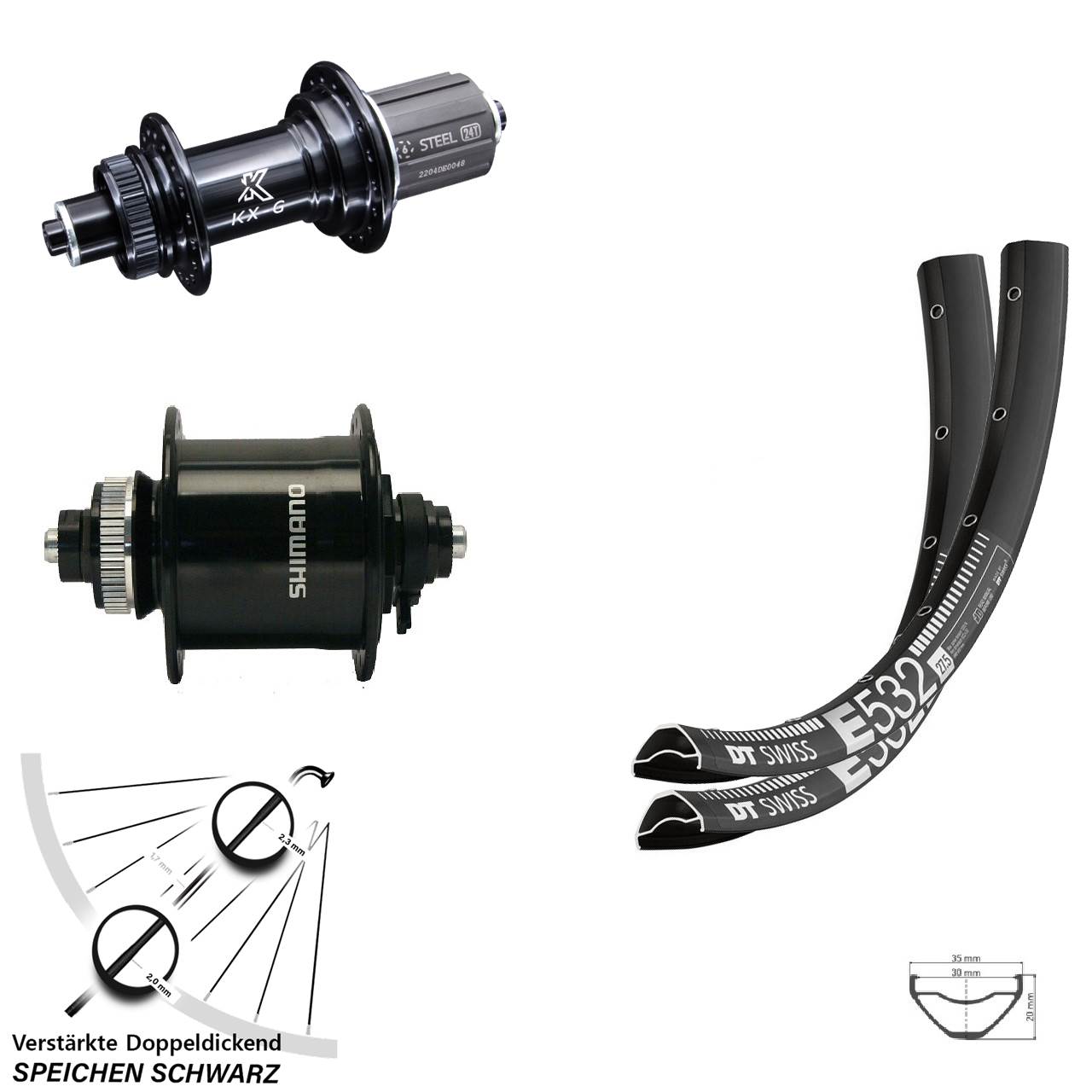 Laufrad-Satz QR 29 Zoll DT Swiss E 532 KX-GS Shimano DH-UR700-3D 8-12 fach HG