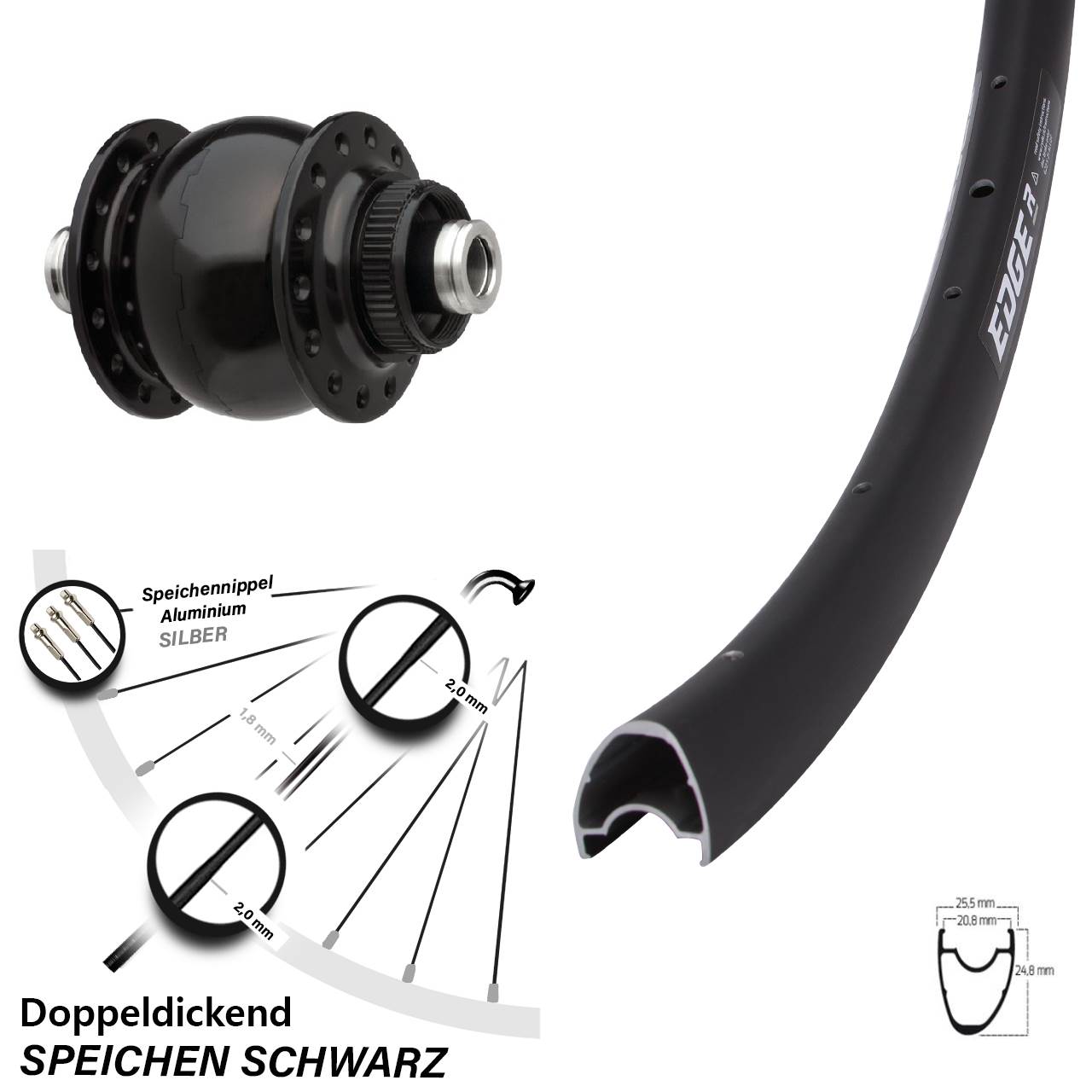 Nabendynamo SON delux Centerlock Ryde Edge R25 OS Disc Vorderrad 28 Zoll 24 Speichen