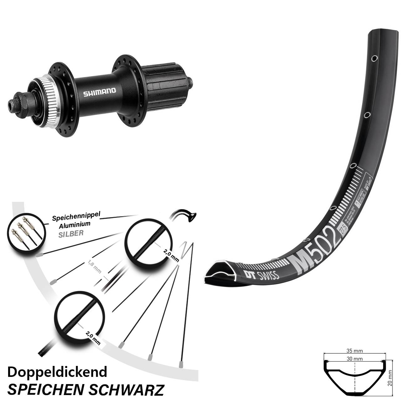 29 Zoll Hinterrad DT Swiss M 502 Shimano Alivio