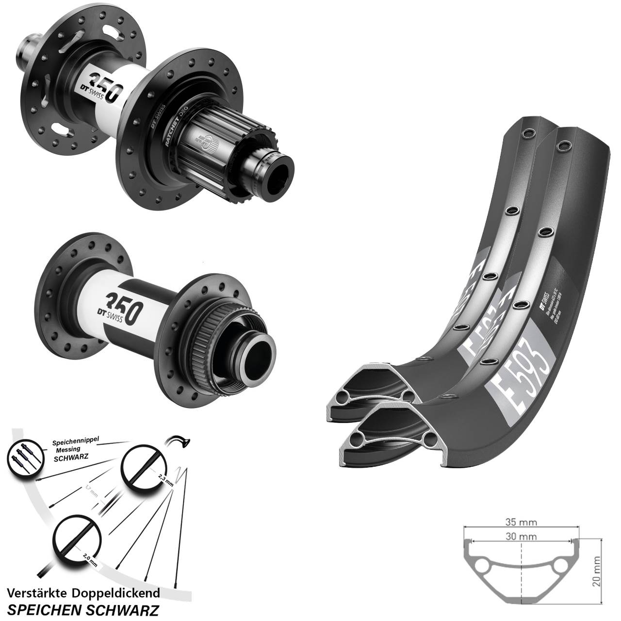 DT Swiss E593 Centerlock Laufradsatz 27,5 Zoll MTB schwarz