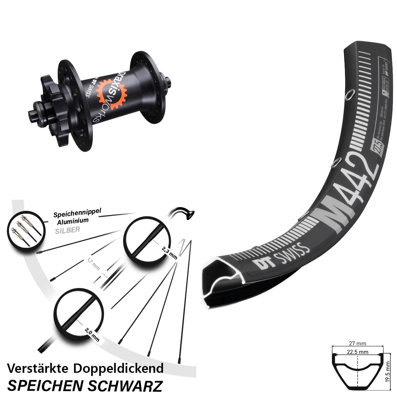 6-Loch Vorderrad 28-29 Zoll DT Swiss M442-350 QR