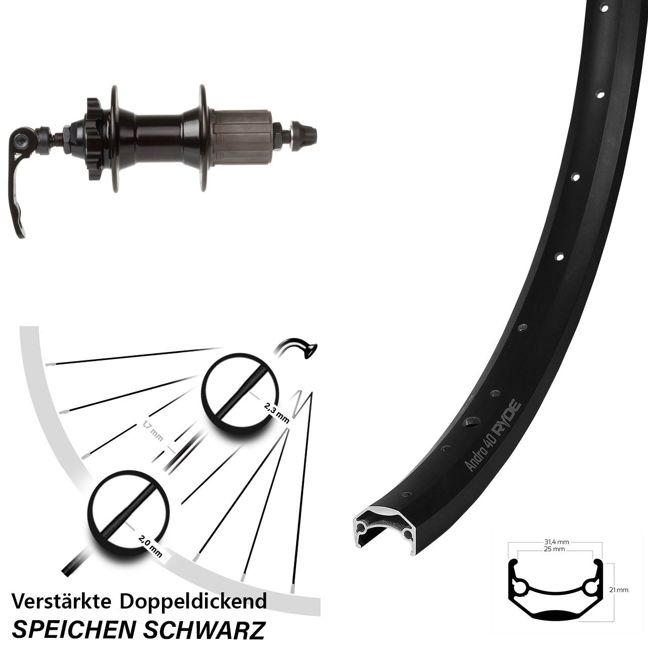 Ryde Andra 40 Novatec 20 Zoll 6-Loch Hinterrad für Schnellspanner 8-11 fach HG