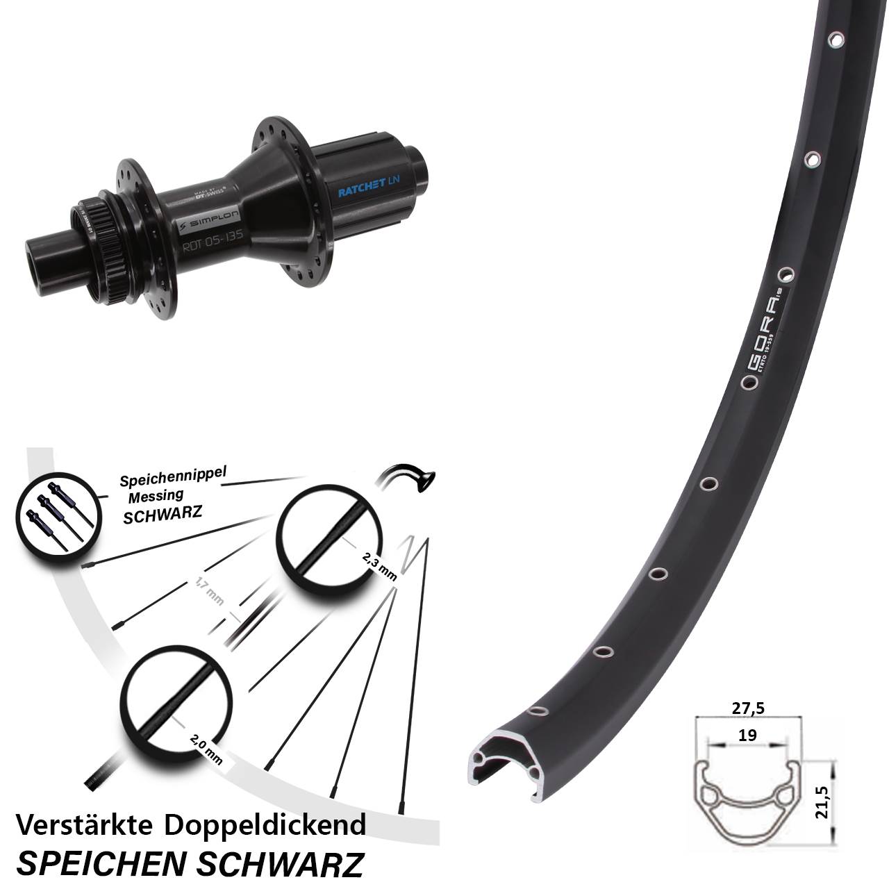 Disc Laufrad 27,5 Zoll Gora 19 DT Swiss 370 Hybrid 8-11 fach 12x142