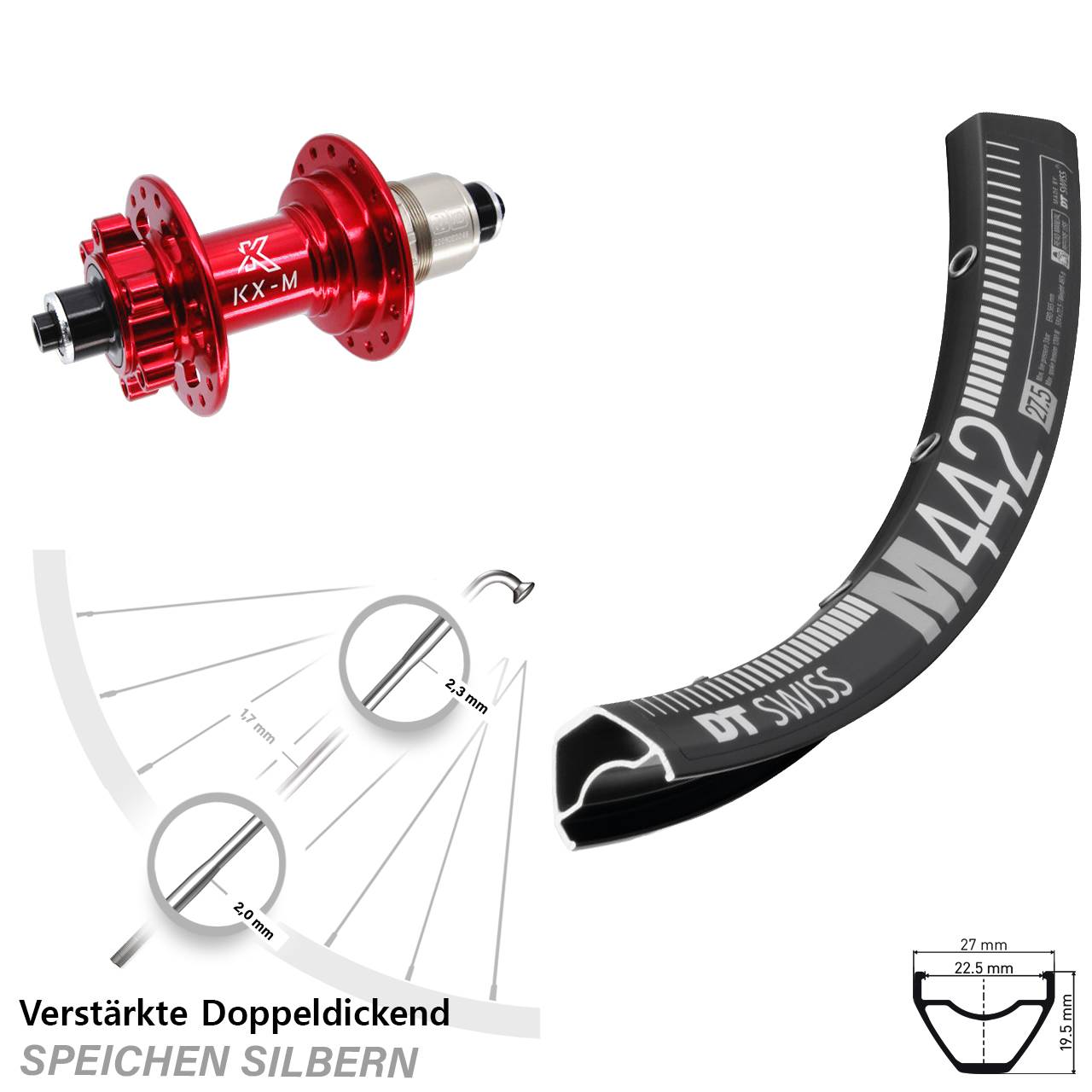 6-Loch Hinterrad 28-29 Zoll DT Swiss M 442 KX-M rot SRAM XD QR