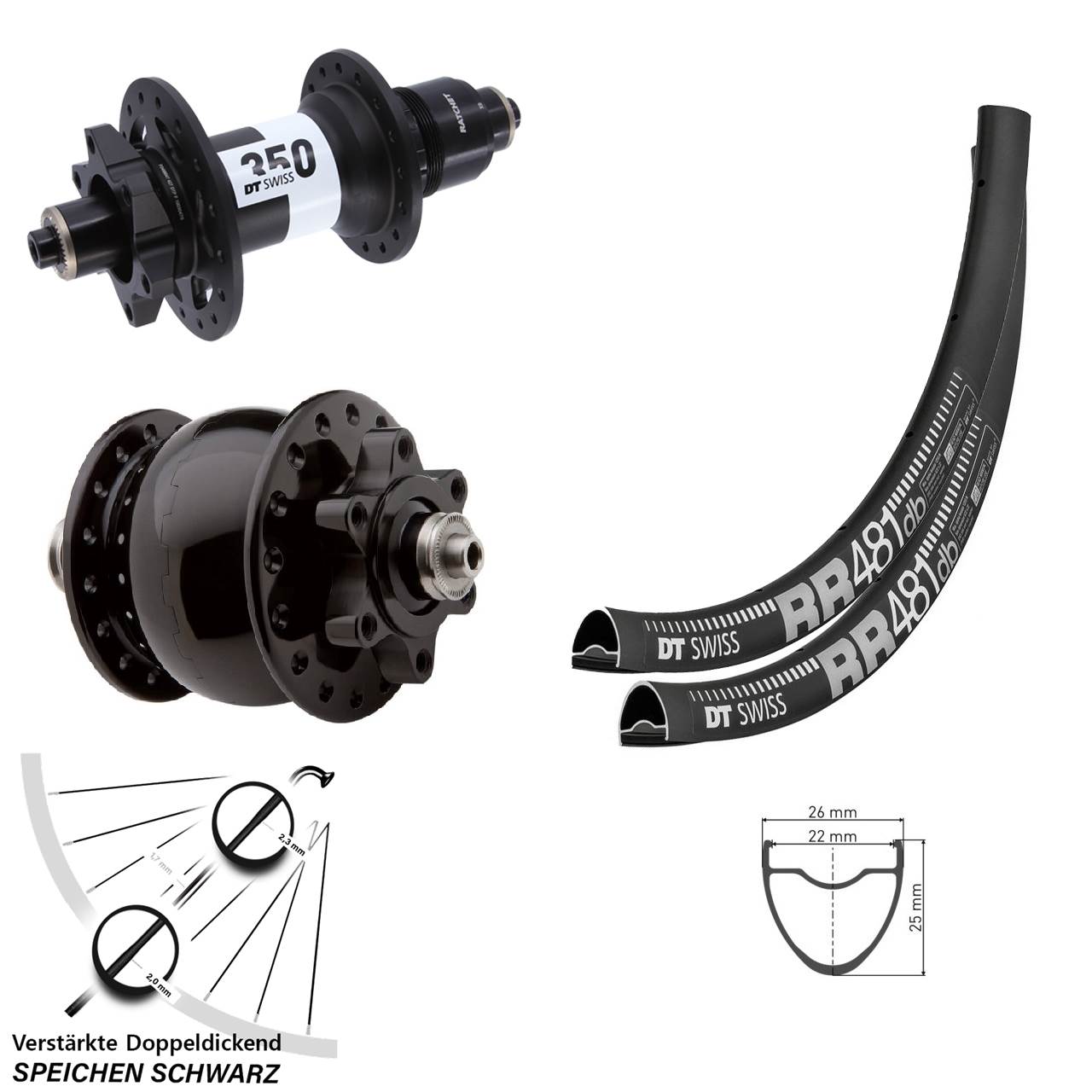 28 Zoll DT Swiss RR 481 350 SON 28 Disc Laufrad-Satz QR XD