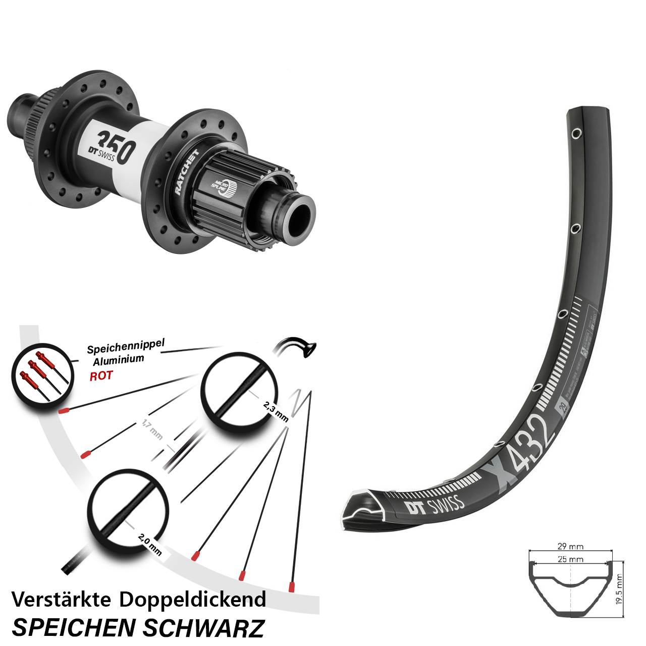 DT Swiss X432-350 29 Zoll Disc Laufrad 12x142 Shimano Micro Spline