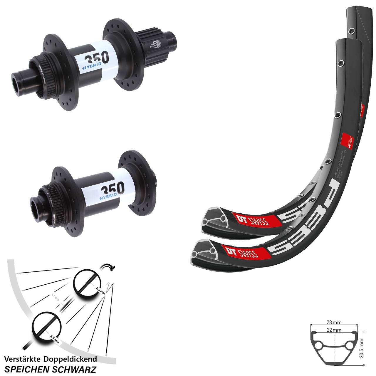 650B DT Swiss 533d 350 Hybrid Disc Laufrad-Satz 15x110 12x148 Shimano Micro Spline