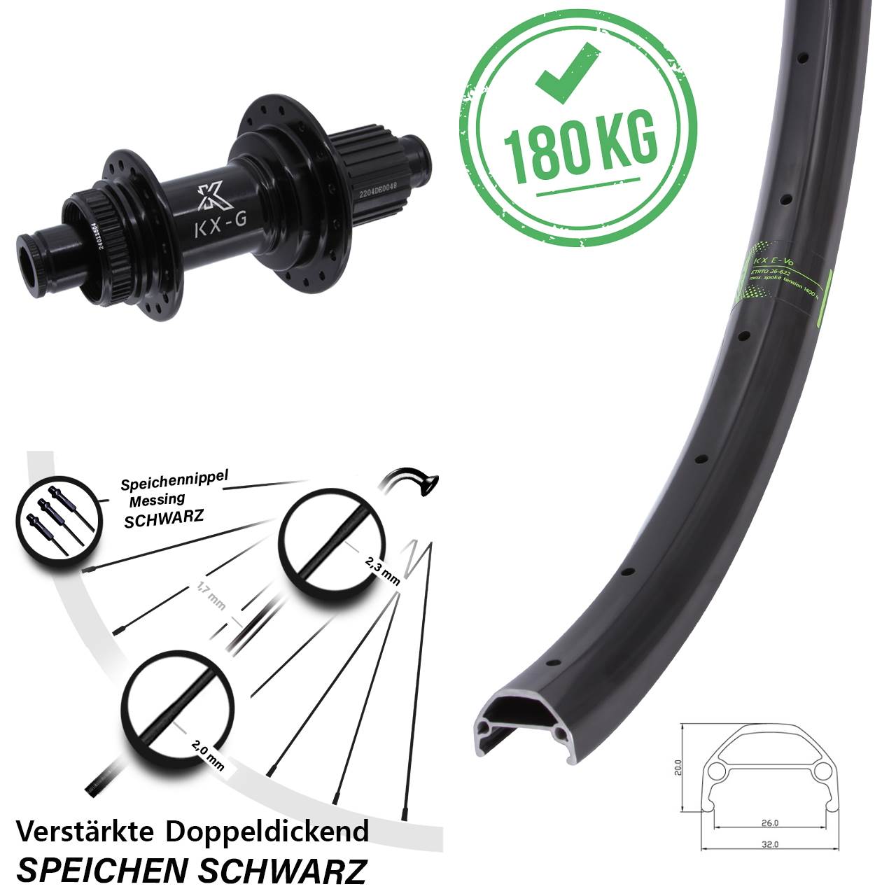 KX-GS Evo verstärkt 26 Zoll Disc Hinterrad 12x142 Shimano Micro Spline