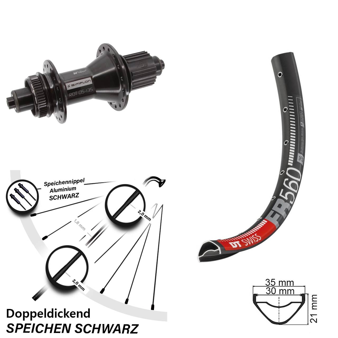 Centerlock Hinterrad 26 Zoll DT Swiss FR 560-370 Hybrid Micro Spline QR