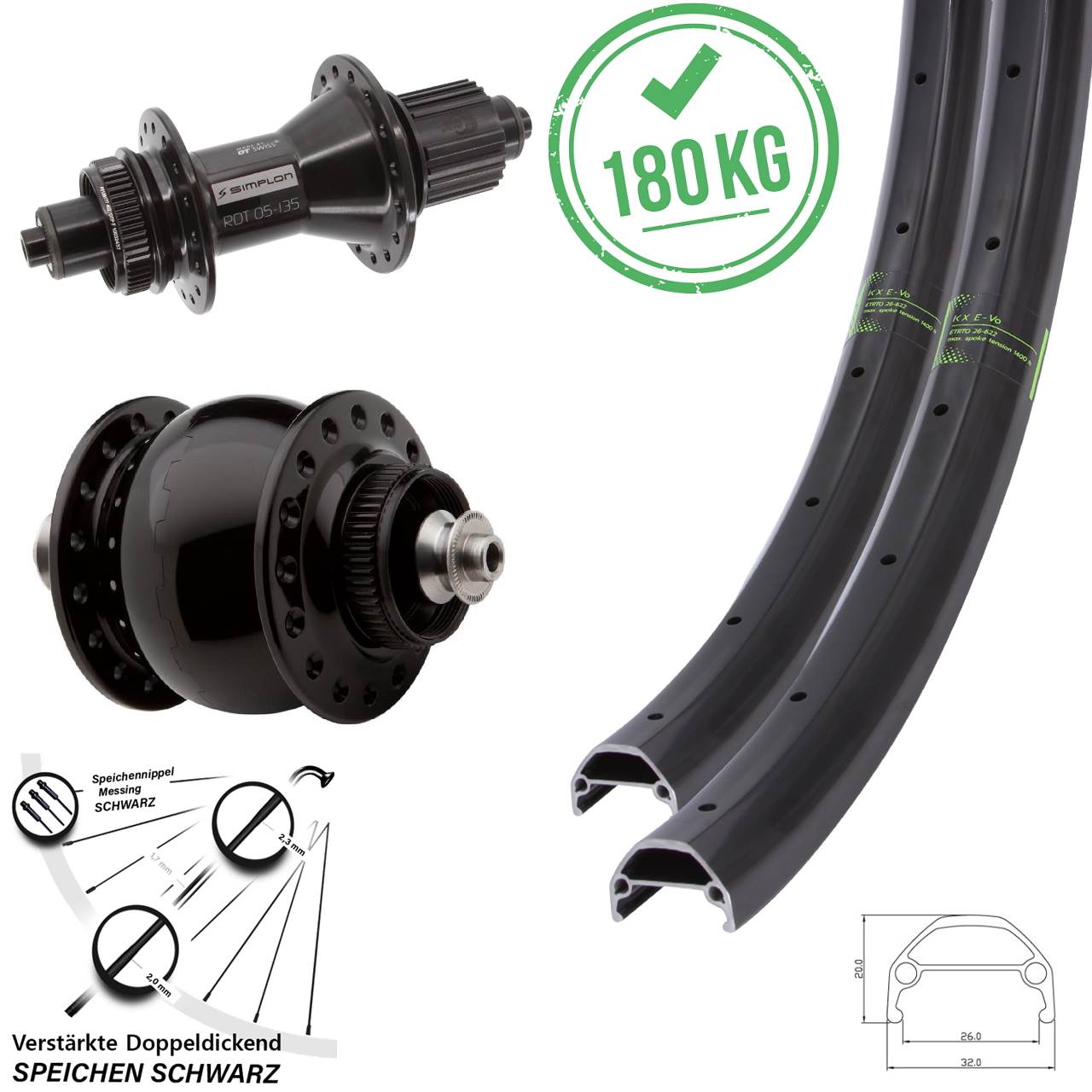 20/29 Zoll KX Evo DT Swiss 370 Hybrid SON 28 Centerlock Laufradsatz QR Micro Spline