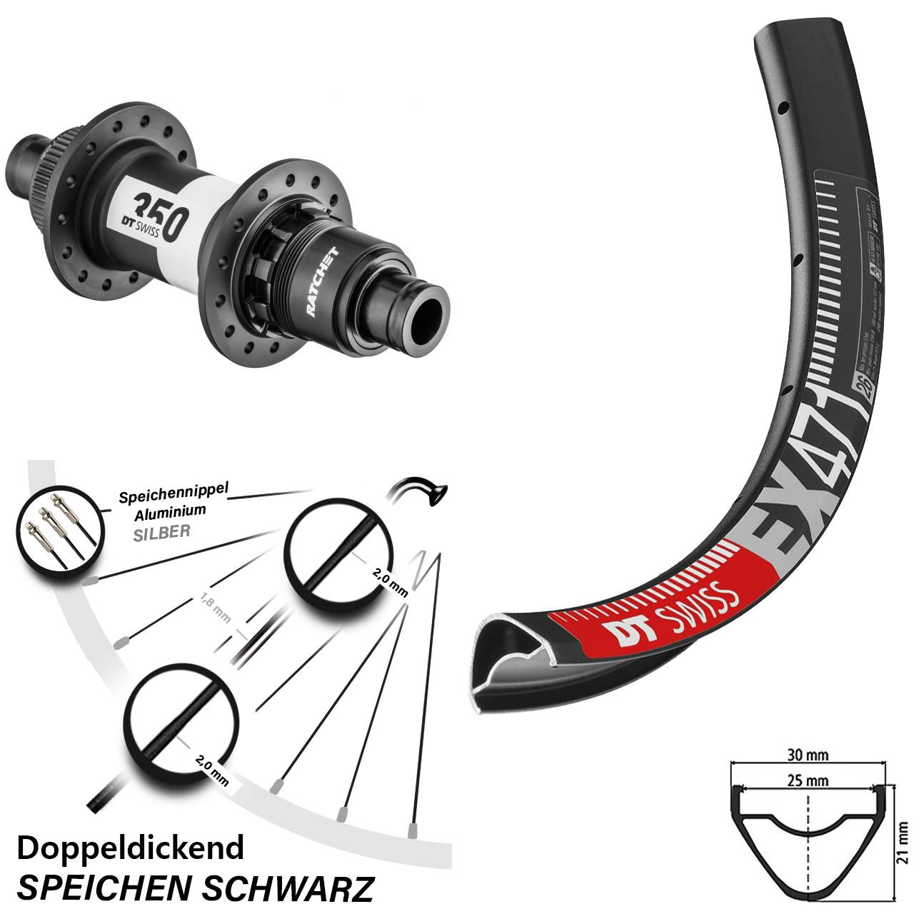 MTB Enduro 29 Zoll Hinterrad EX 471 DT Swiss 350 Boost Sram XD Centerlock 12x148 mm