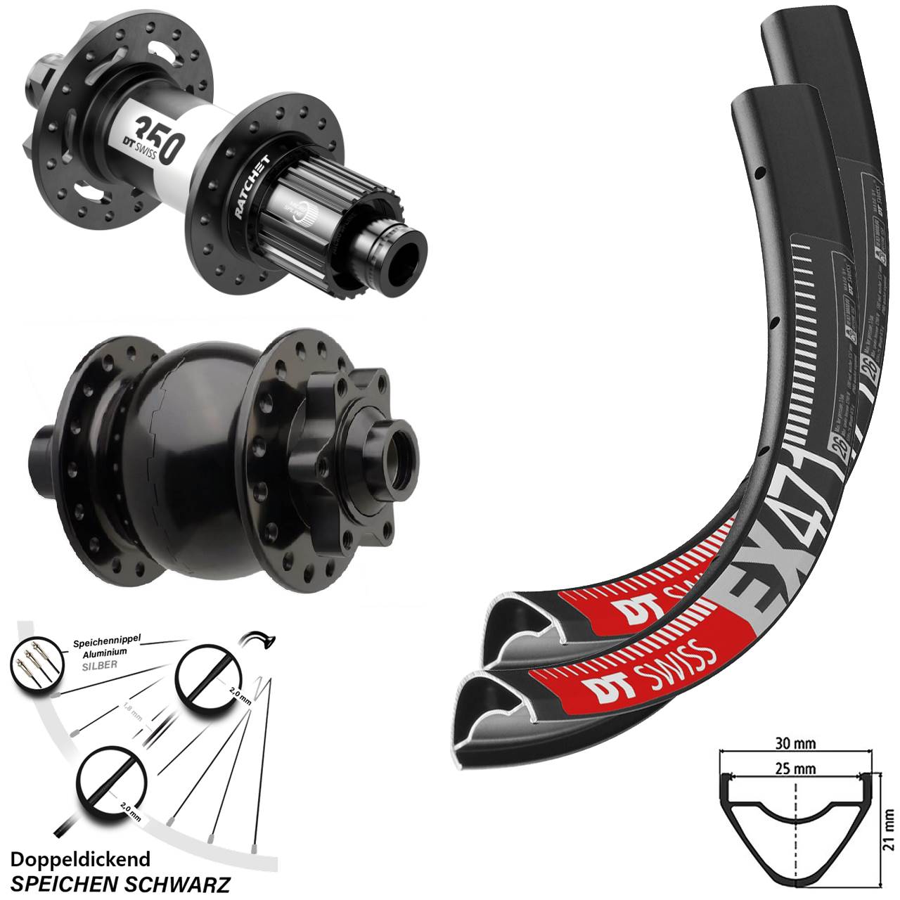 EX471 DT Swiss 350 SON 28 Boost 6-Loch 29 Zoll Laufradsatz Micro Spline