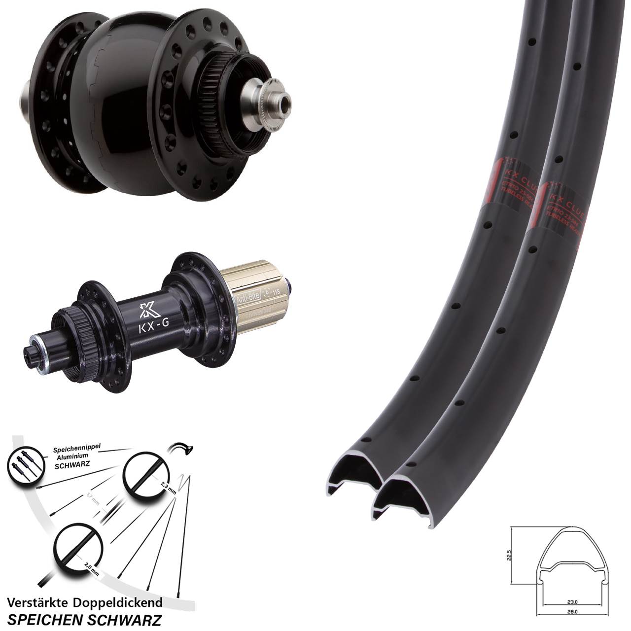 Centerlock Laufradsatz für Schnellspanner SON 28 Zoll KX Clue Dynamo 8-12 fach