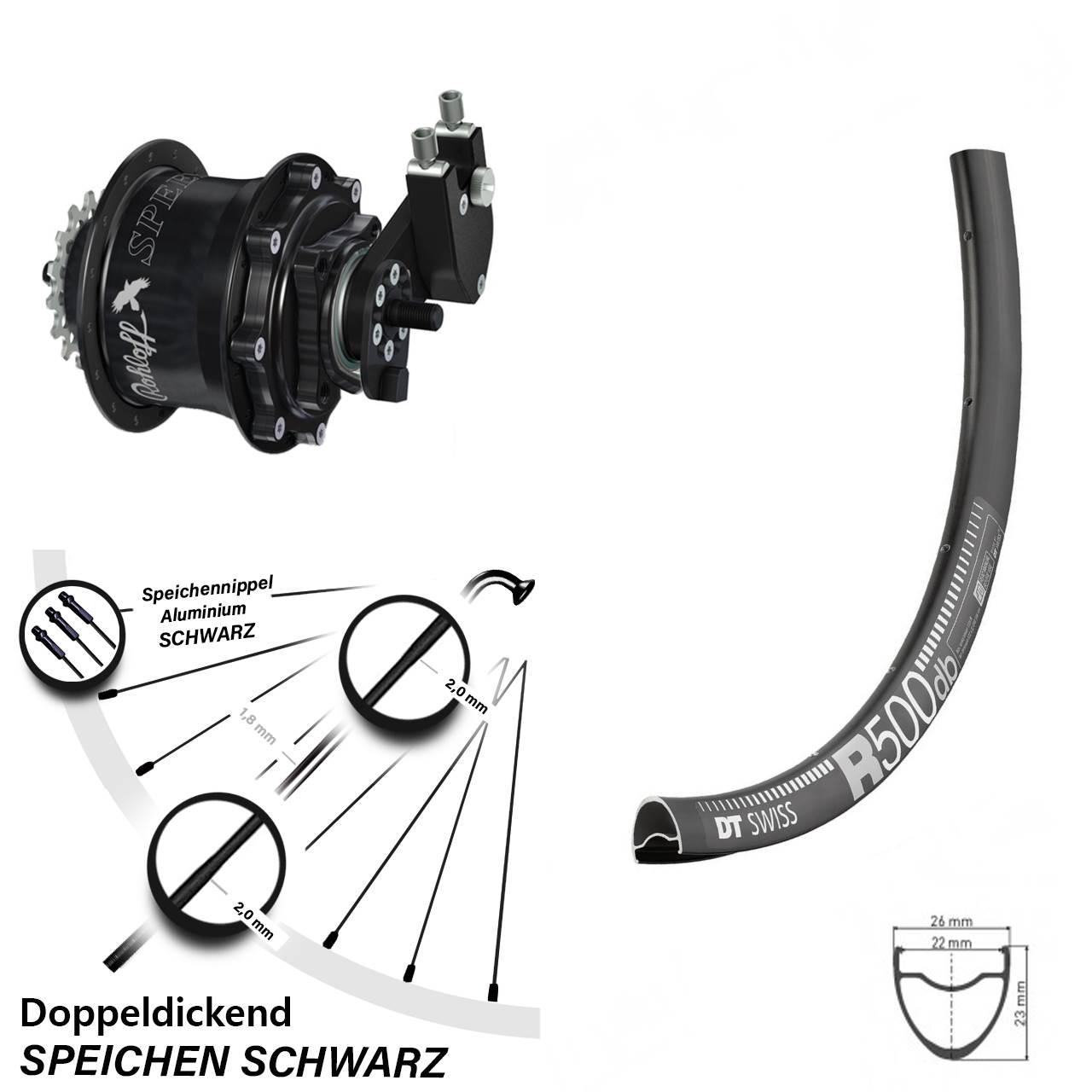 DT Swiss R500 Rohloff Speedhub TS DB OEM Tandem 28 Zoll Disc Laufrad