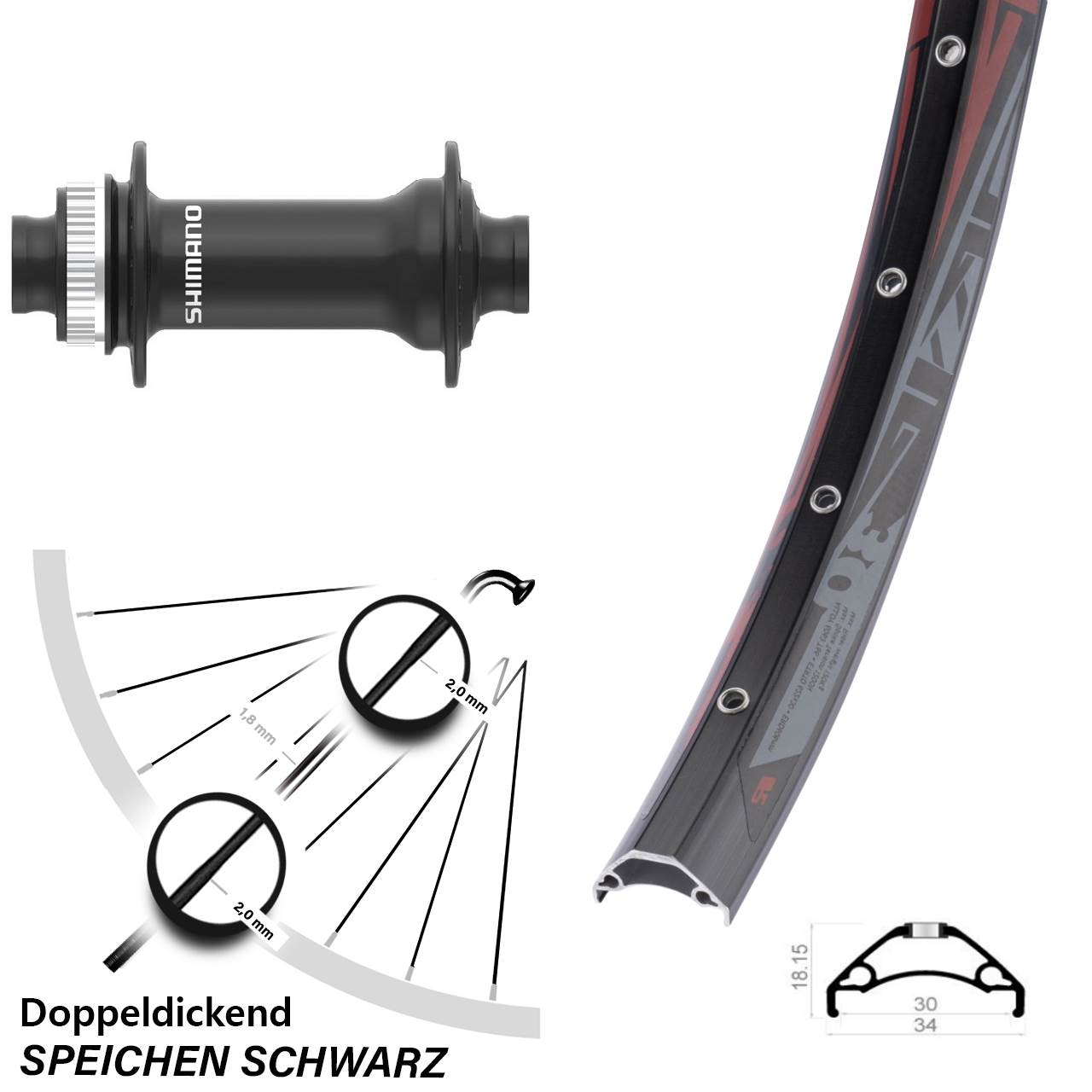 29 Zoll Rodi TRYP 30 Shimano HB-MT410-B Disc Laufrad 15x110 Boost