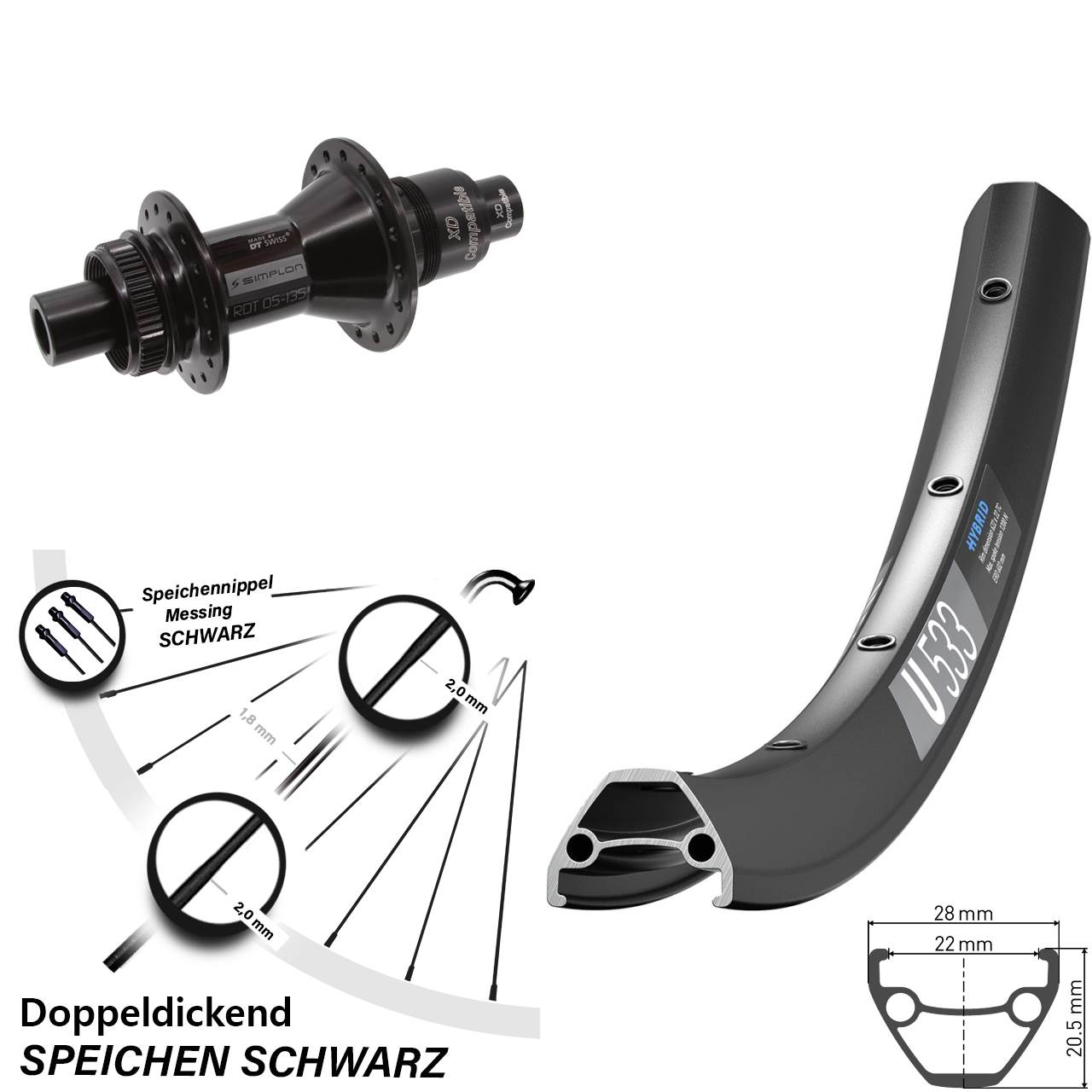 Disc Laufrad 27,5 Zoll DT Swiss U533-370 XD 11-12 fach 12x142