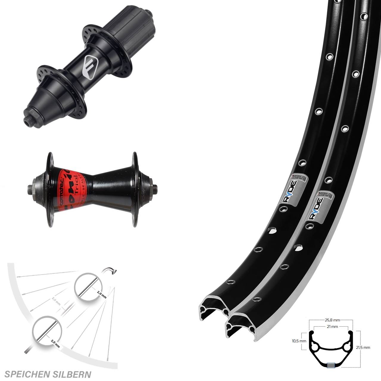 Laufradsatz 650B Ryde ZAC 421 Formula Conic Formula FM32 7 fach für Schnellspanner