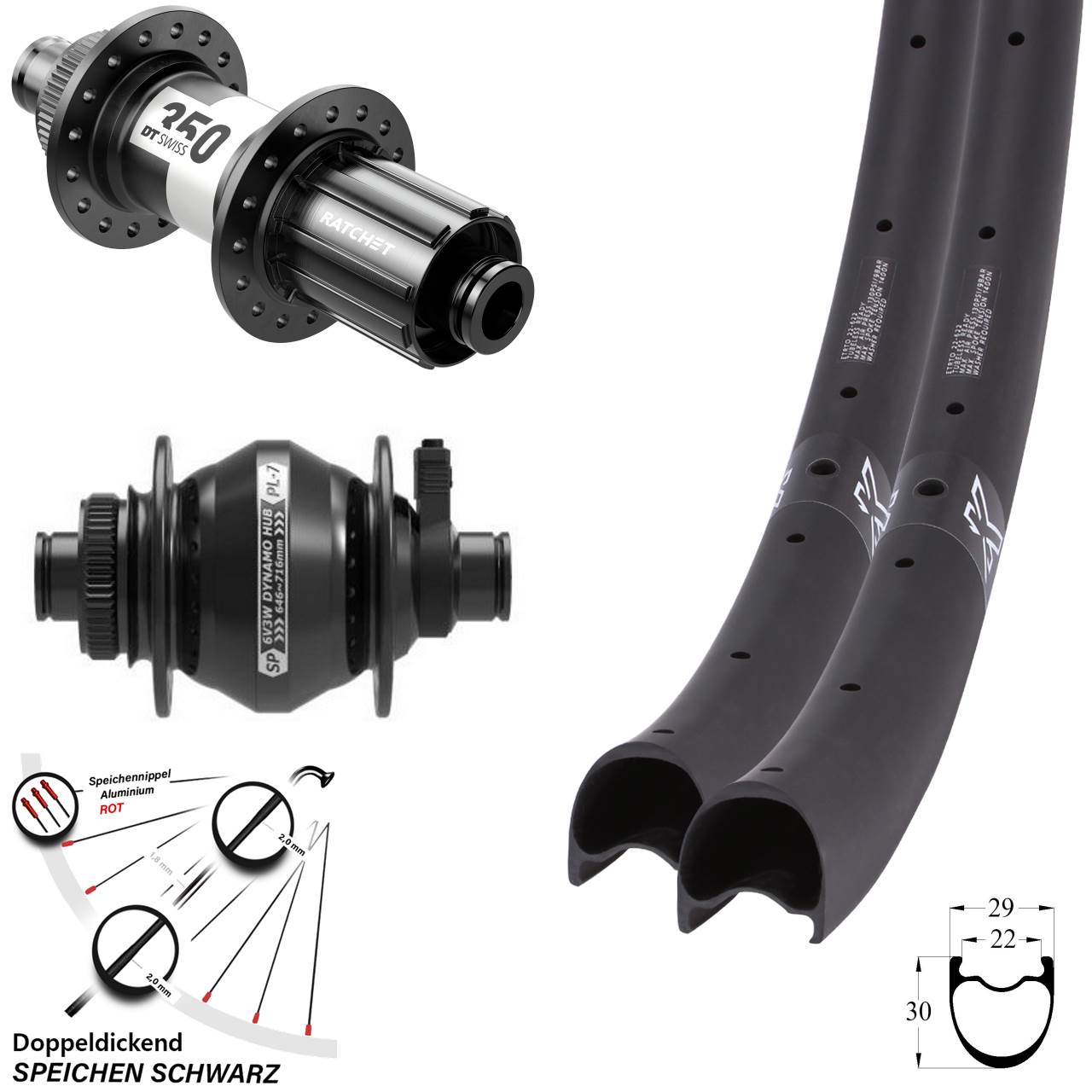 Disc Laufradsatz 12x100/142 28-29 Zoll KX-RC Gravel Carbon DT Swiss 350 SP PL-7 11-12 fach