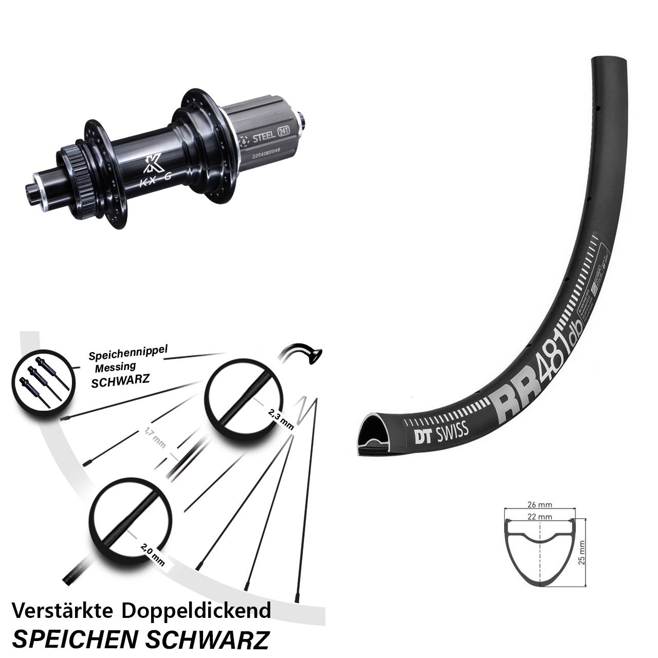 28 Zoll Hinterrad Road Disc KX-GS 5x135 Centerlock DT Swiss RR 481 DB Shimano 8-12 fach