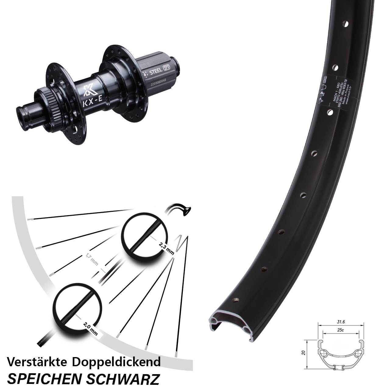 20 Zoll Mach1 Kargo KX-E verstärkt Laufrad 12x142 8-12 fach HG