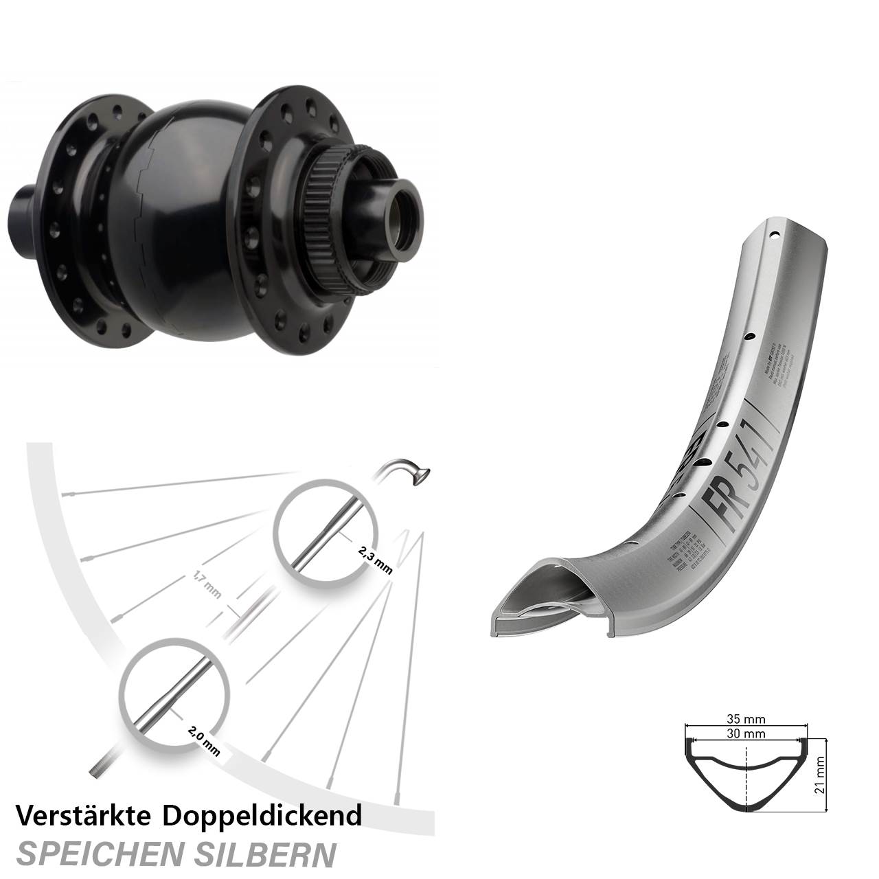 29 Zoll DT Swiss FR541 silbern SON 28 15x110 Centerlock schwarz Laufrad