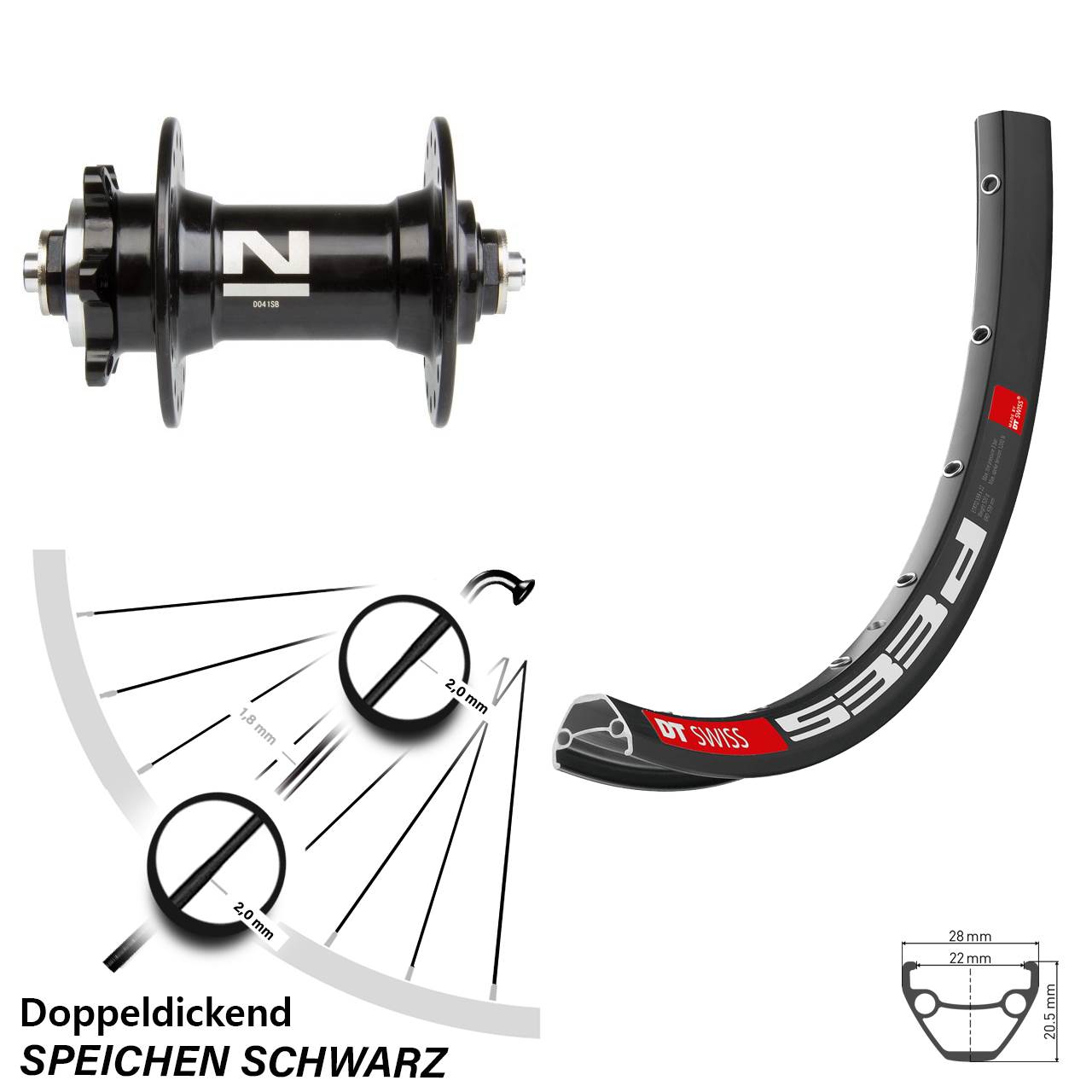 Laufrad 27,5 Zoll DT Swiss 533D Disc Novatec D041SB schwarz
