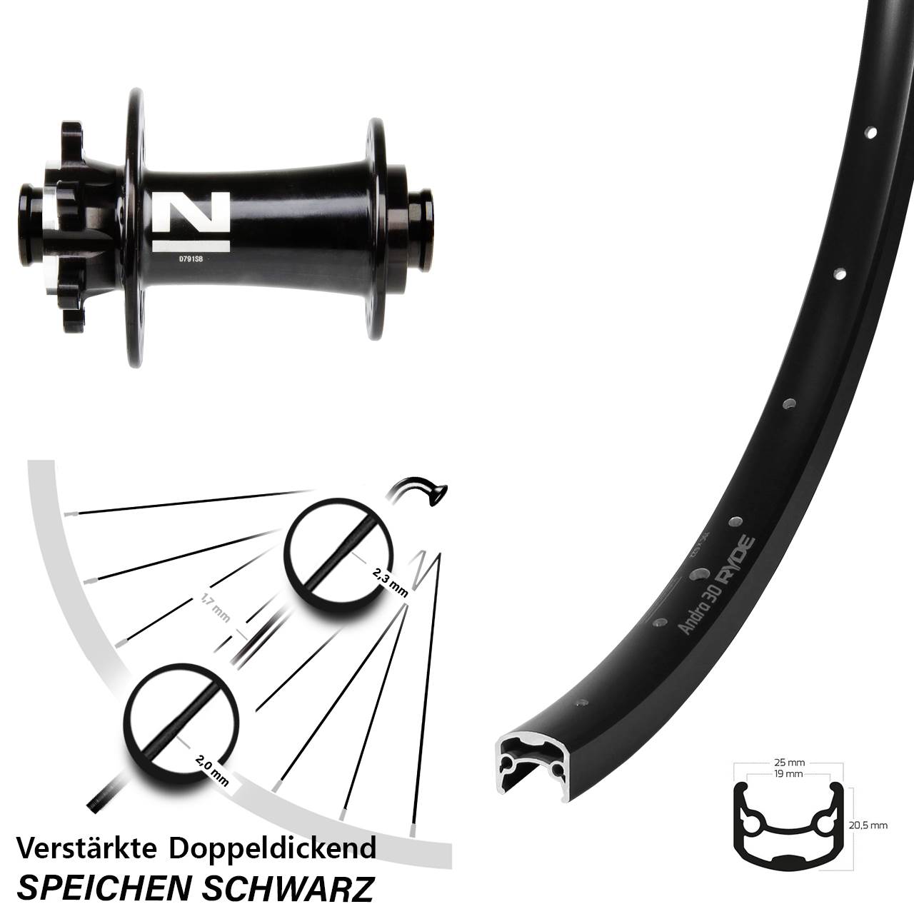 6-Loch Vorderrad 15x100 28 Zoll Ryde Andra 30 Disc Novatec D791