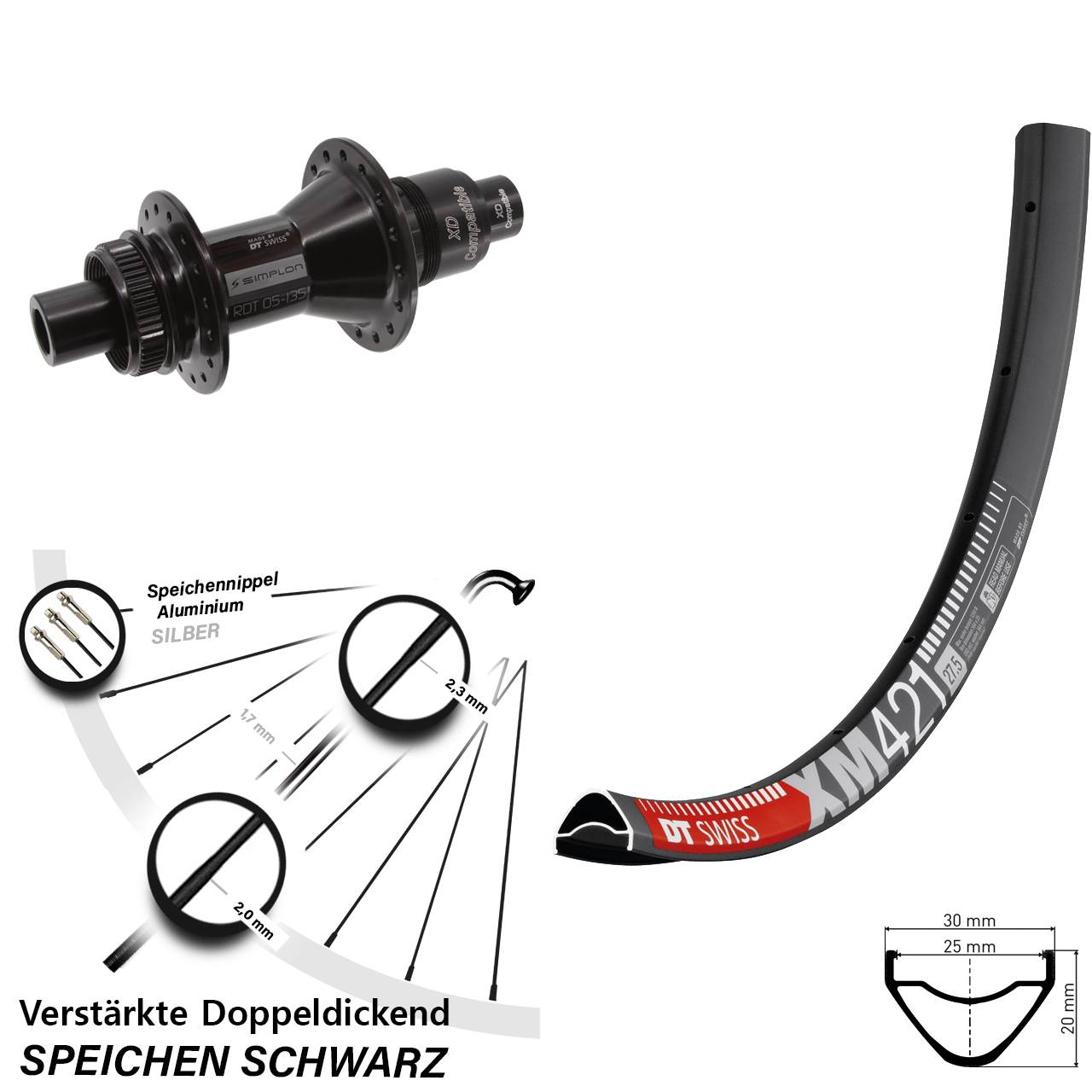 Centerlock Hinterrad 12x142 29 Zoll DT Swiss XM421 DT Swiss 370 XD
