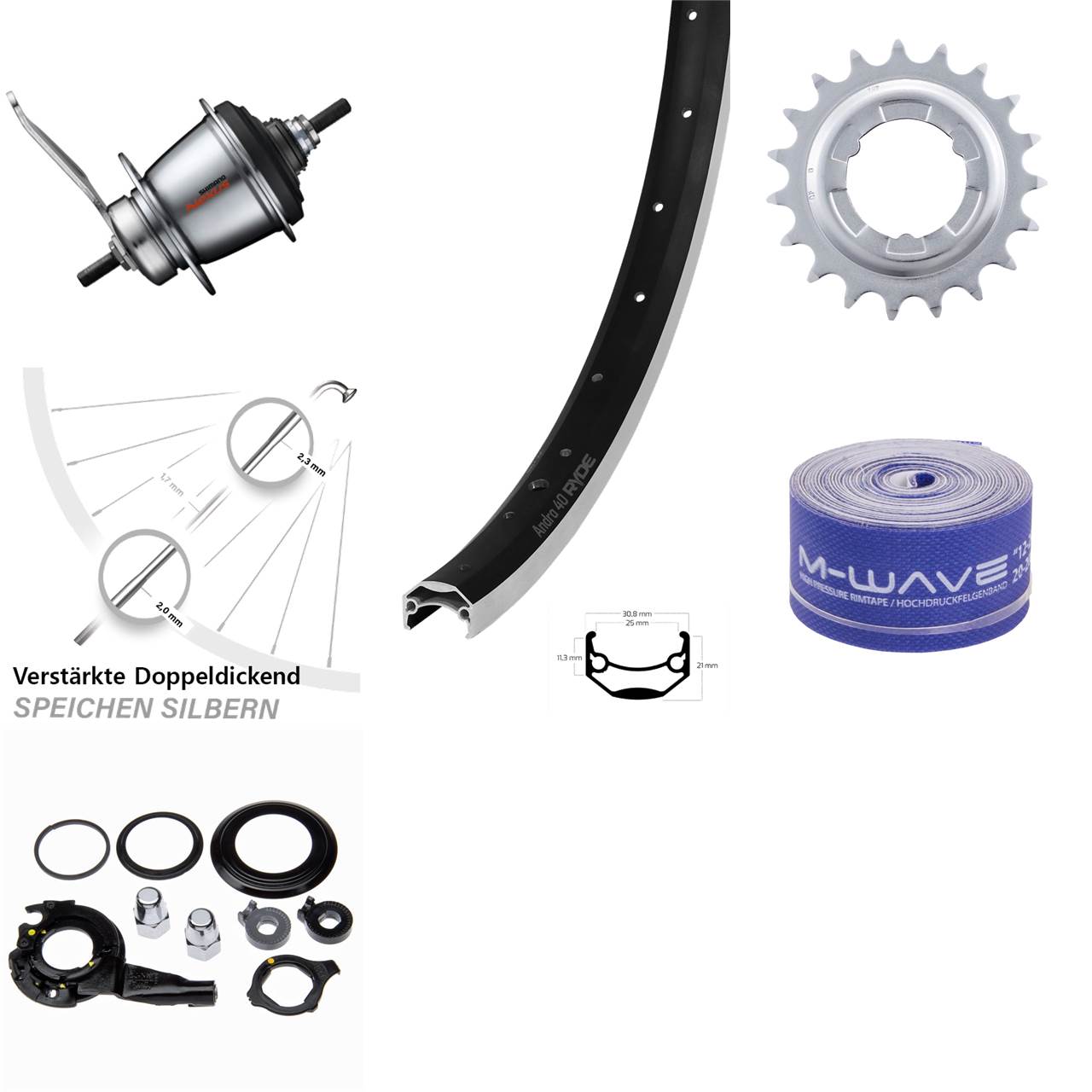 Hinterrad 20 Zoll Ryde Andra 40 Shimano 7 Gang Nabenschaltung Rücktritt