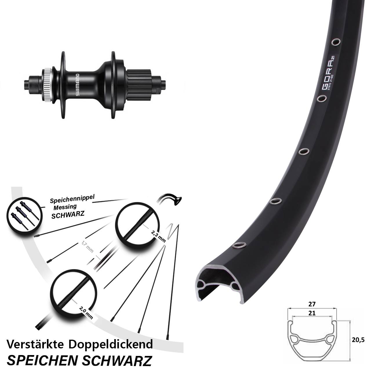Gora 21 Shimano FH-MT500 29 Zoll Centerlock Hinterrad für Schnellspanner Micro Spline