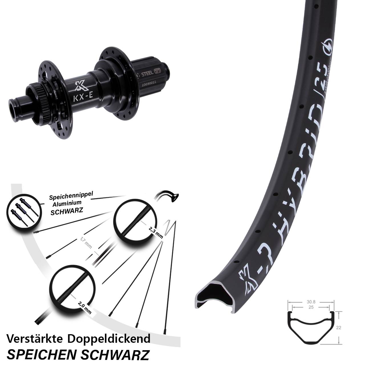 KX-R Hybrid 25 Stahl Freilauf 29 Zoll Disc Laufrad 12x148 Boost 8-12 fach HG