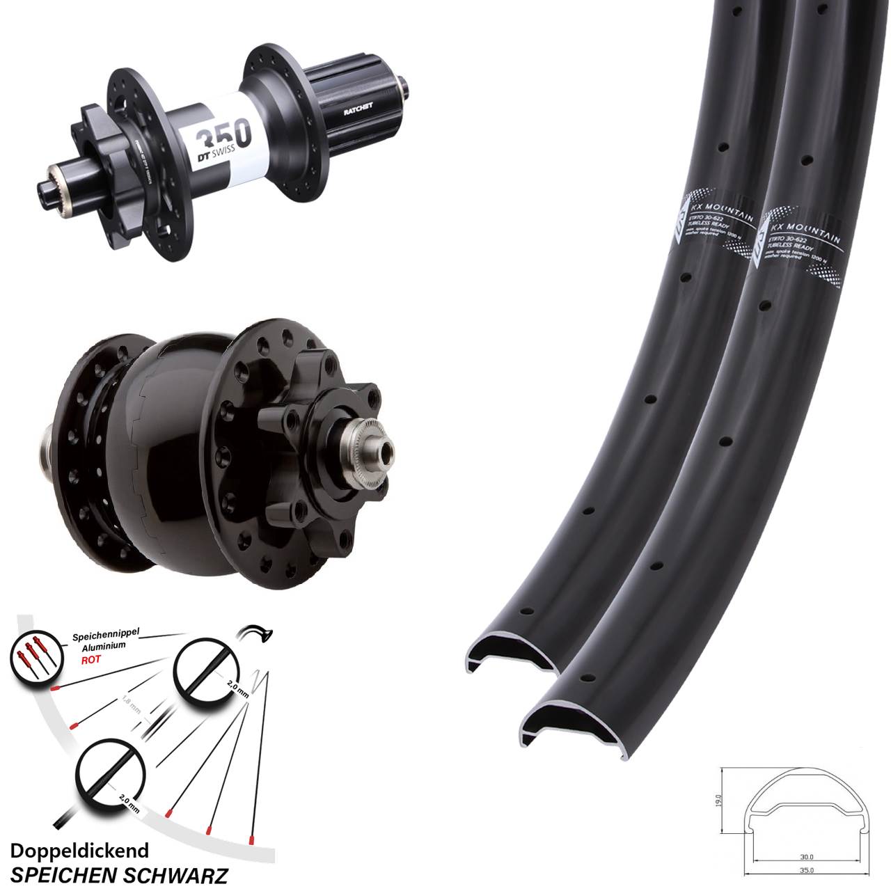 29 Zoll KX Mountain DT Swiss 350 SON 28 Disc Laufradsatz für Schnellspanner 8-11 fach