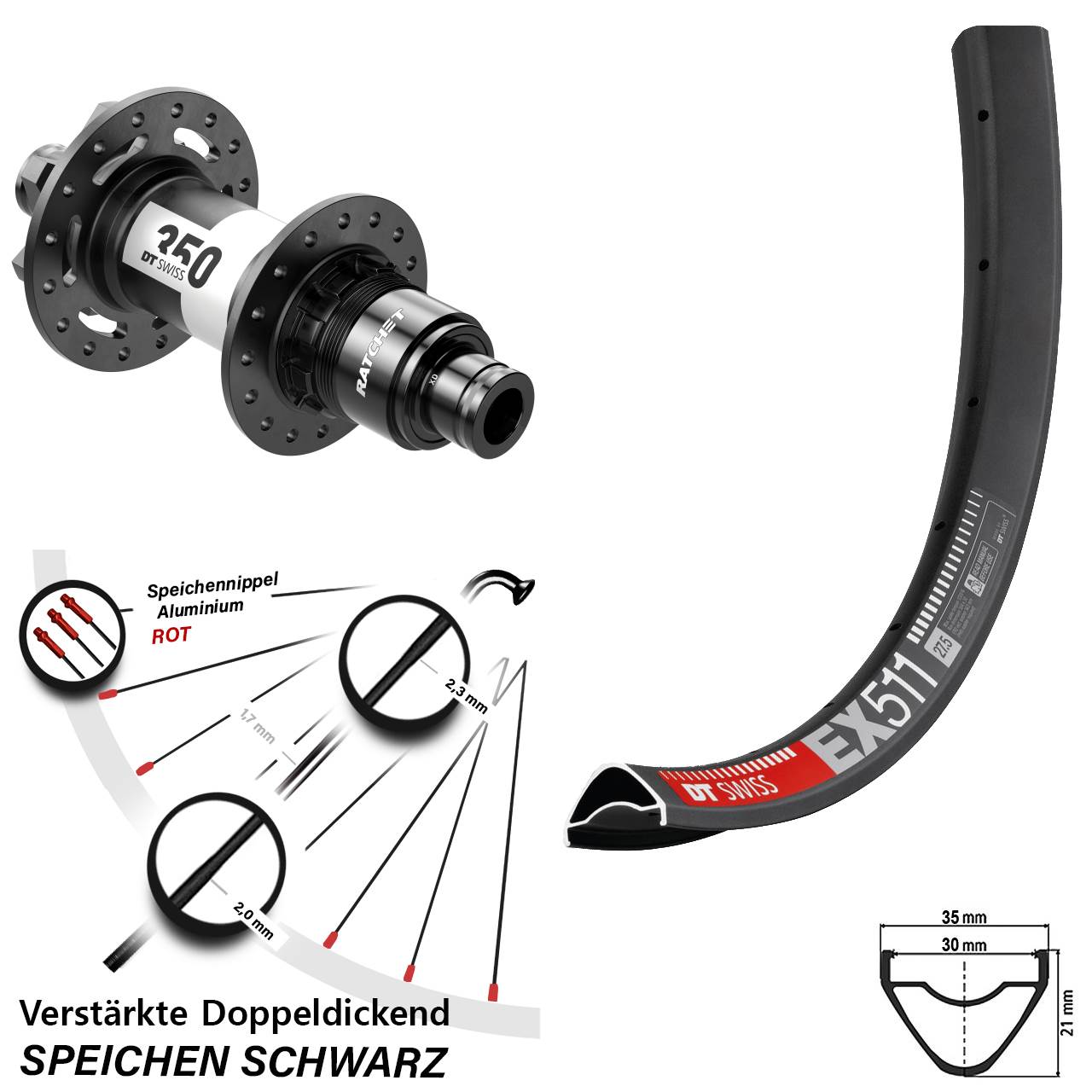 29 Zoll EX 511 DT Swiss 350 Boost Disc Laufrad 12x148 SRAM XD