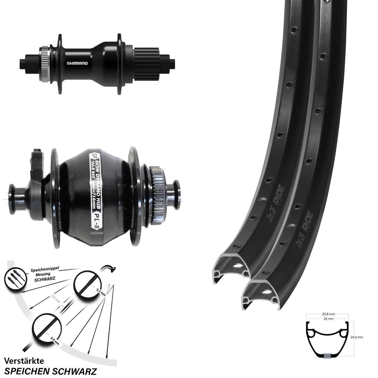 Ryde ZAC 25 Shimano FH-QC500 Shutter PL-8 29 Zoll Disc Laufradsatz QR Micro Spline
