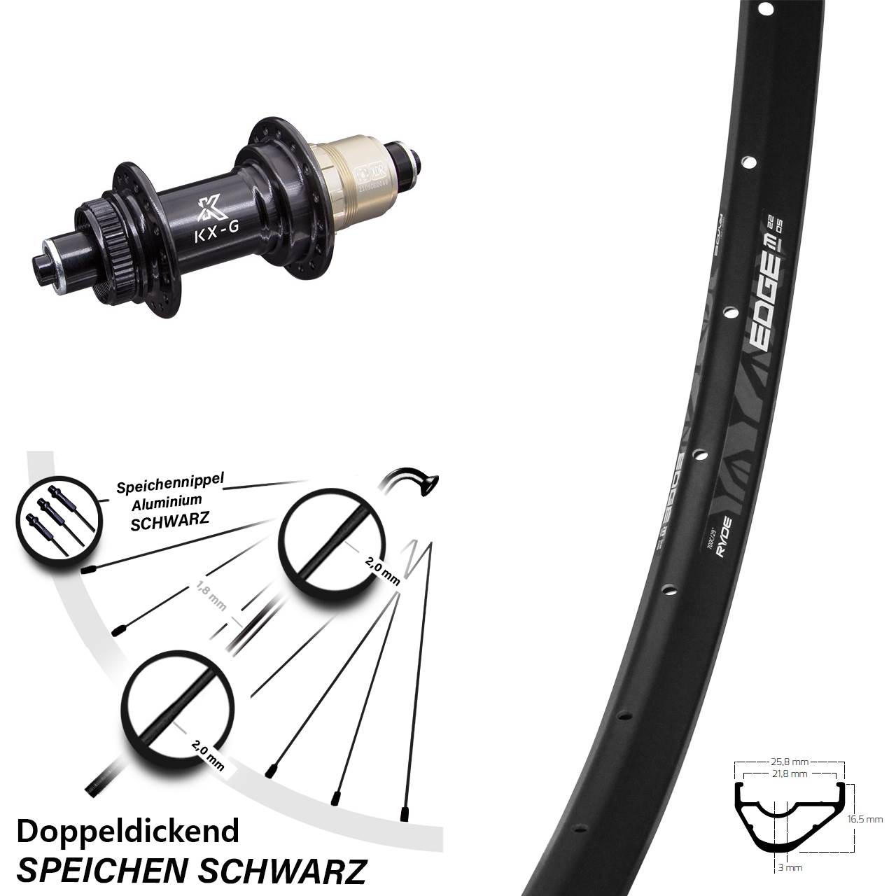 Disc Laufrad 29 Zoll Ryde Edge M22 KX-G XD-R für Schnellspanner