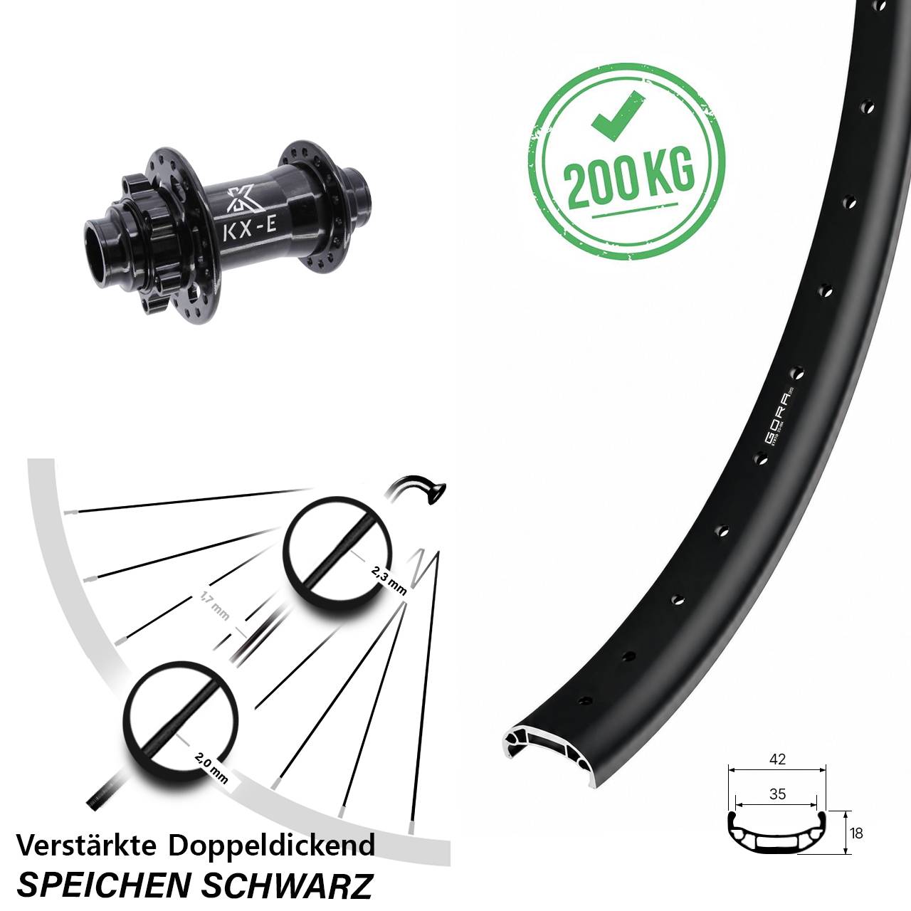 Gora 35 Heavy Duty KX-E 27,5 Zoll 6-Loch Vorderrad 20x110 non Boost