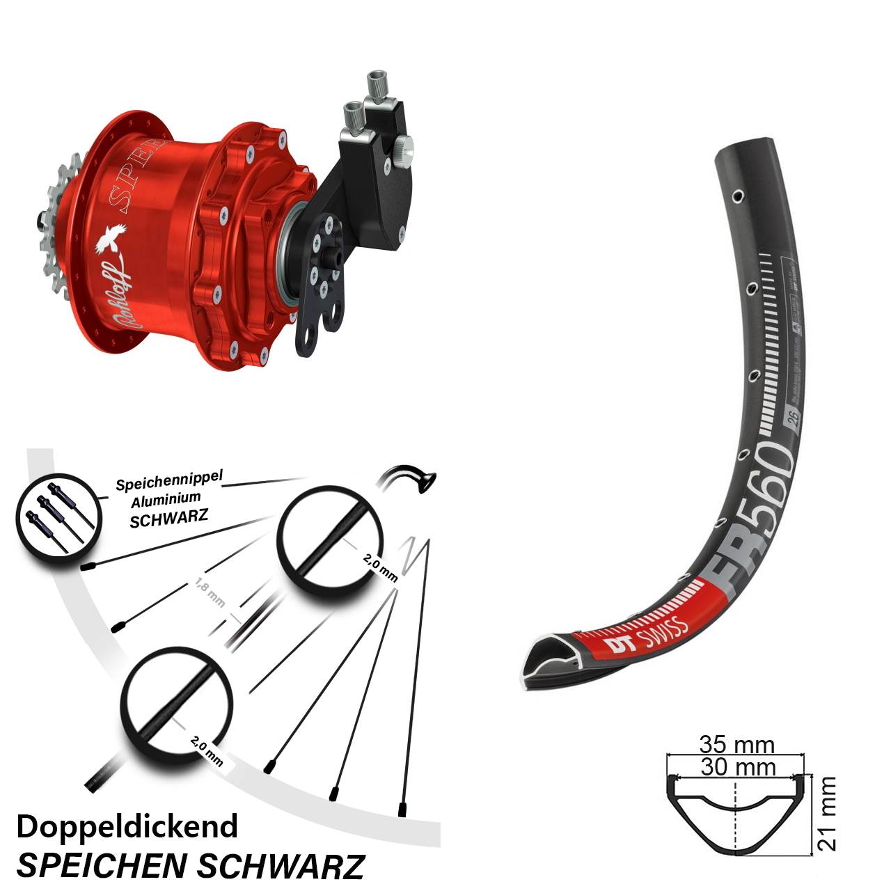 Hinterrad 26 Zoll DT Swiss FR 560 Disc Rohloff Speedhub 500/14 CC DB Tandem rot