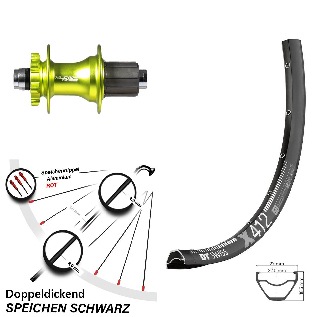 Disc Hinterrad 28-29 Zoll DT Swiss X412 XLC Evo grün 8-11 fach 12x142
