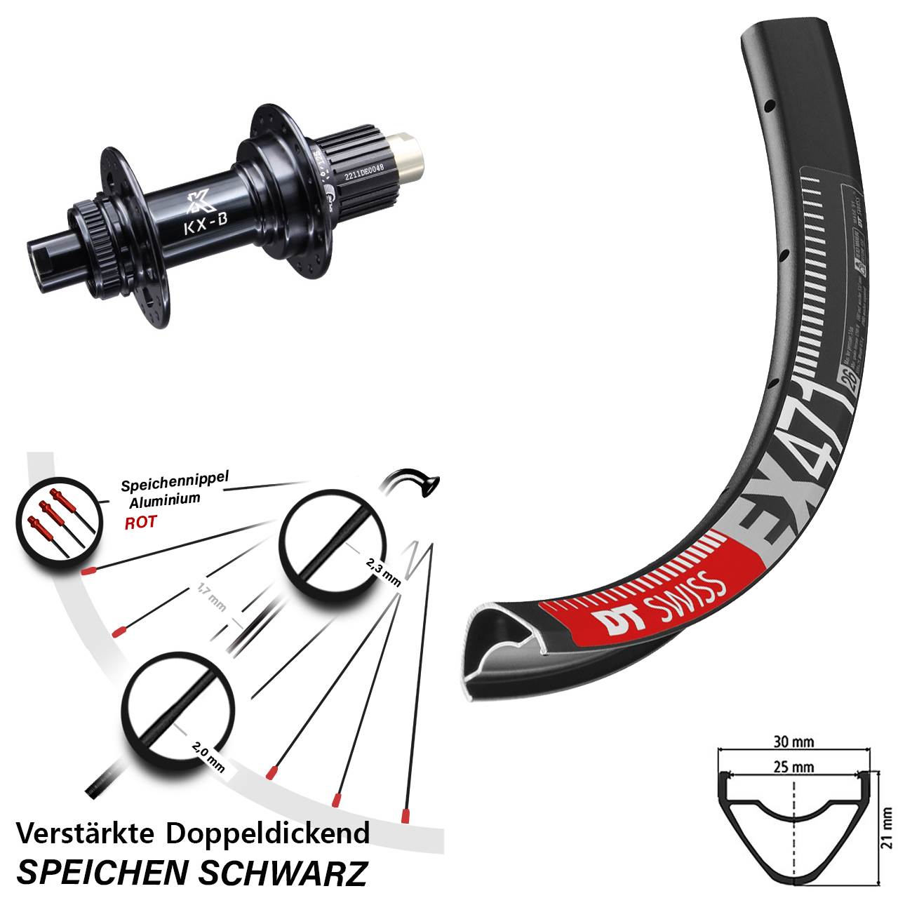29 Zoll Hinterrad DT Swiss EX 471 KX-B Shimano Micro Spline 12x148 Boost