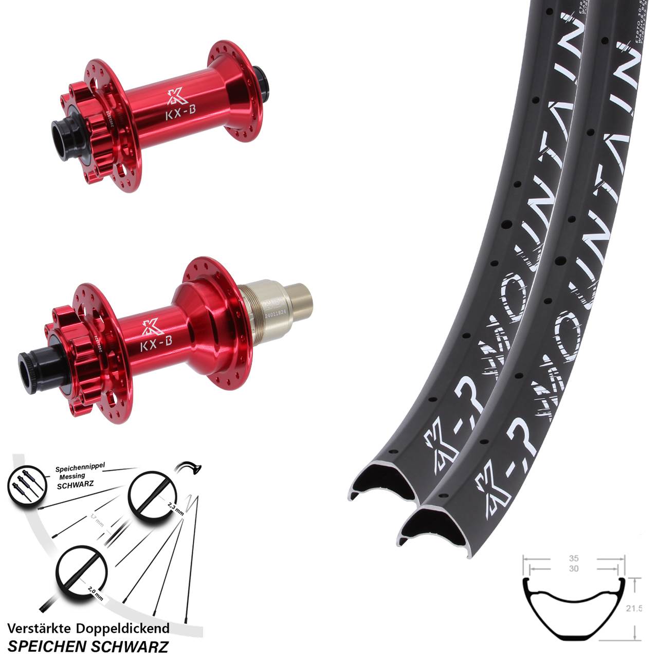 6-Loch Laufradsatz 15x110 12x148 27,5 Zoll KX-BR Mountain rot SRAM XD