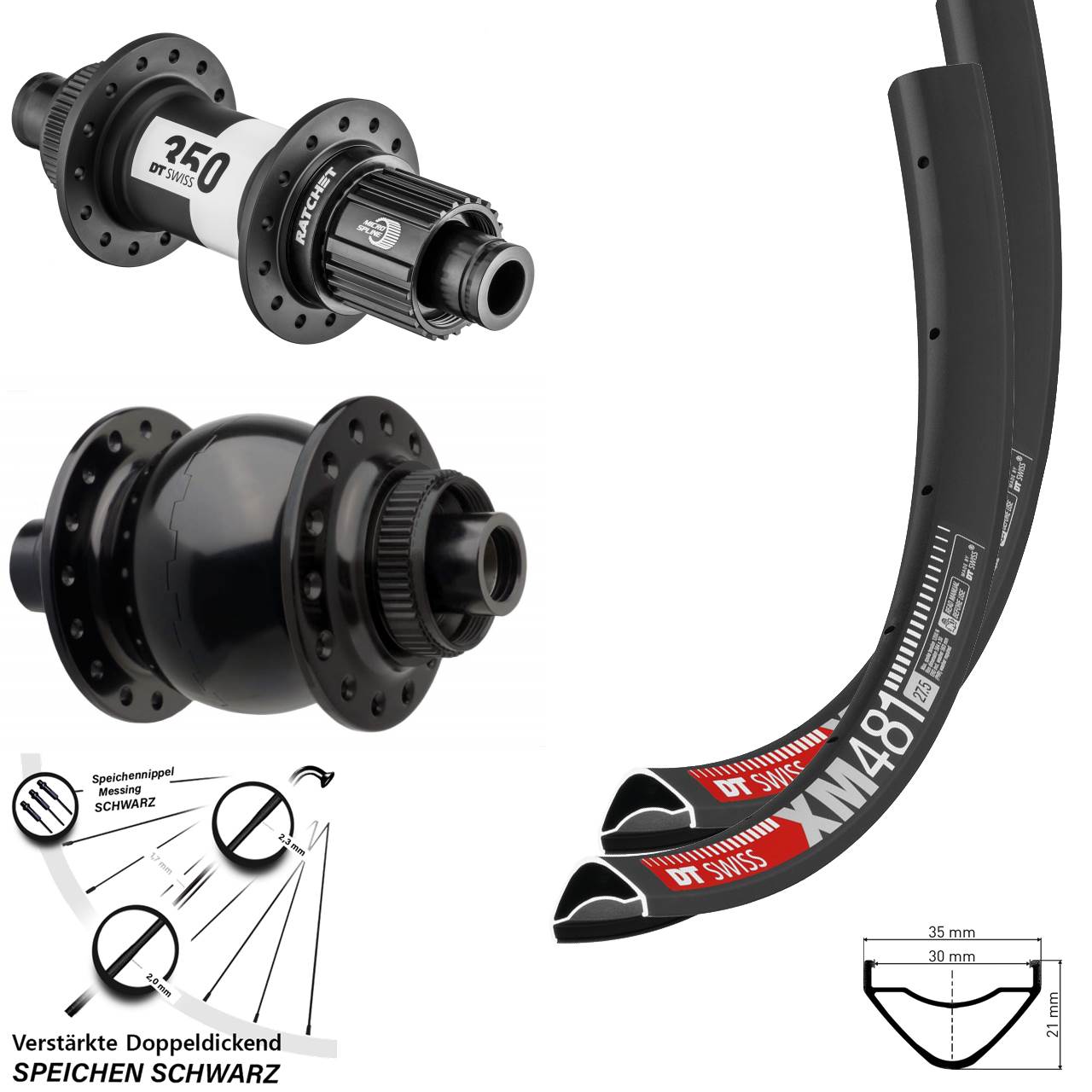 Disc Laufrad-Satz 27,5 Zoll DT Swiss XM481 350 SON 28 Micro Spline 15x110 12x148 Boost