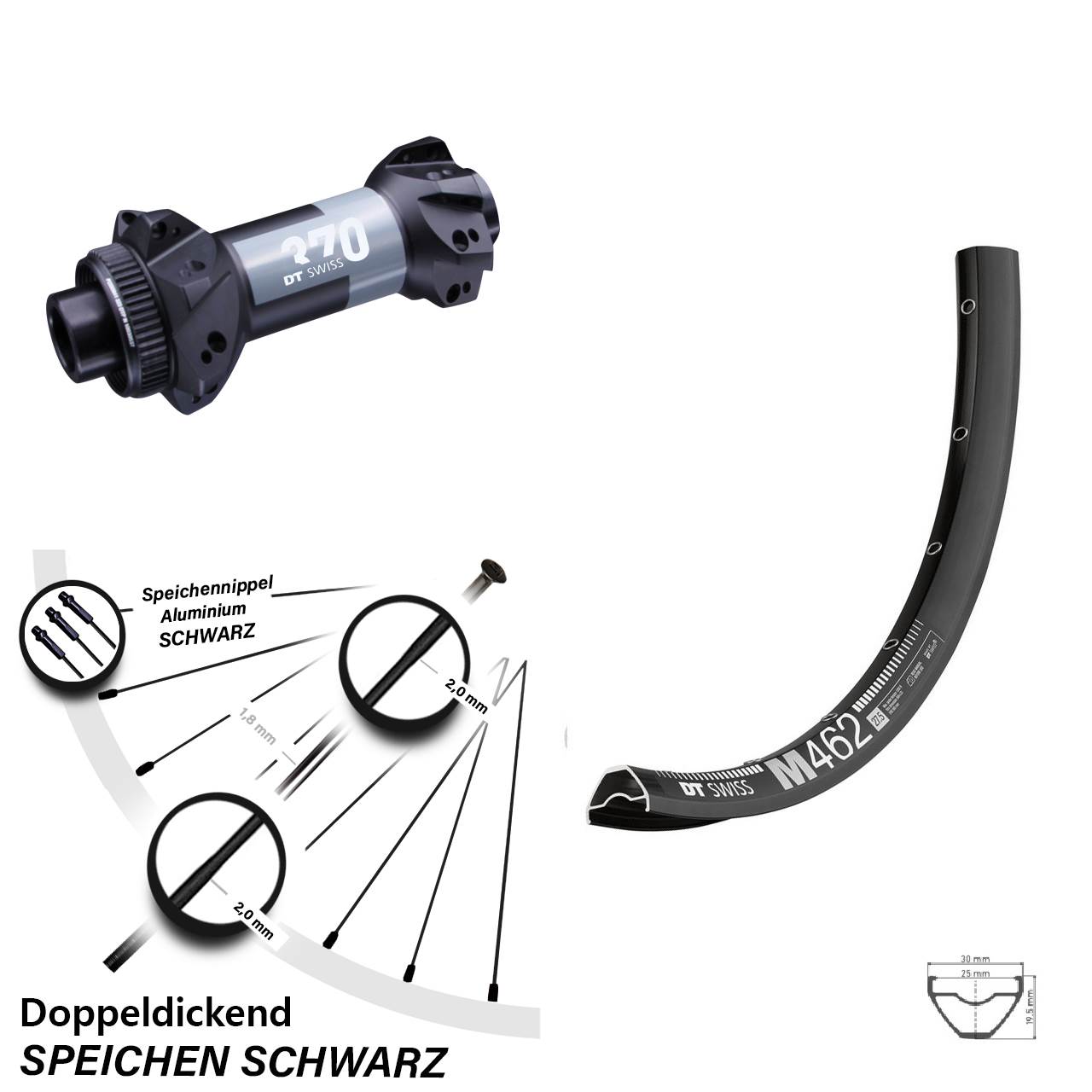 29 Zoll Vorderrad M 462 DT Swiss 370 Boost 15x110 mm Straightpull Centerlock
