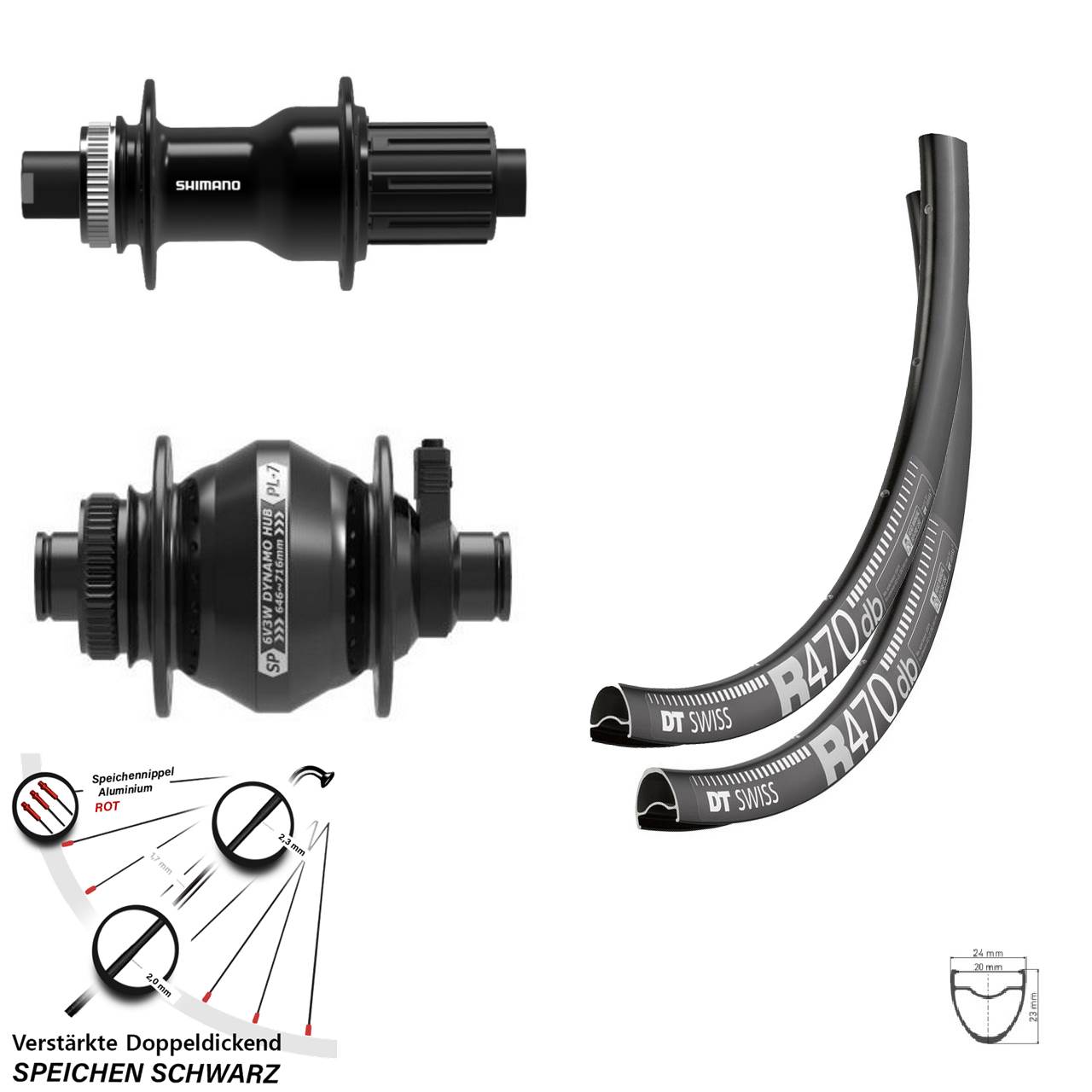 DT Swiss R470 Shimano FH-TC500 Shutter PL-7 28 Zoll Disc Laufradsatz 12x100/142 11-12 fach