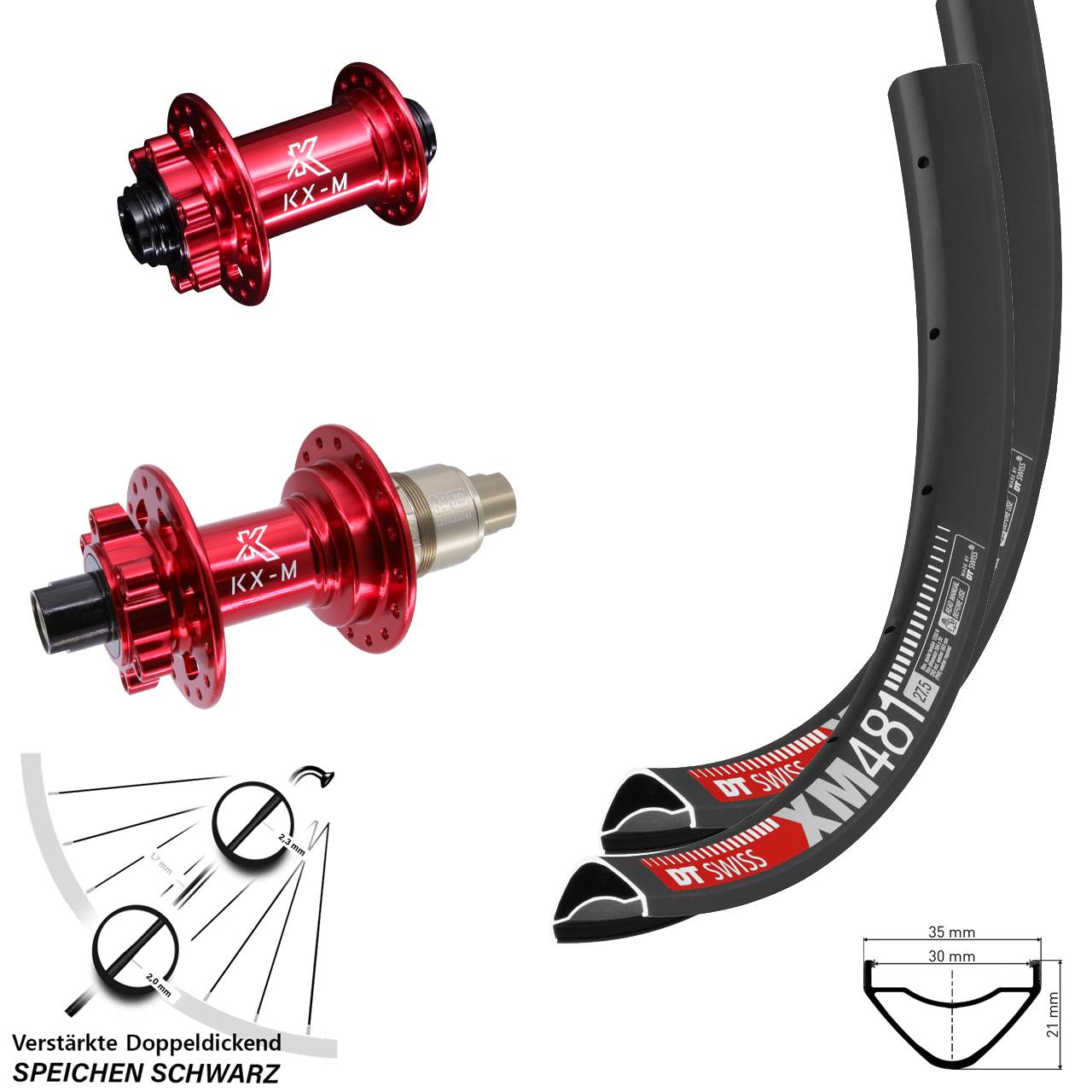 27,5 Zoll DT Swiss XM 481 KX-M rot Disc Laufradsatz 15x100 12x142 SRAM XD