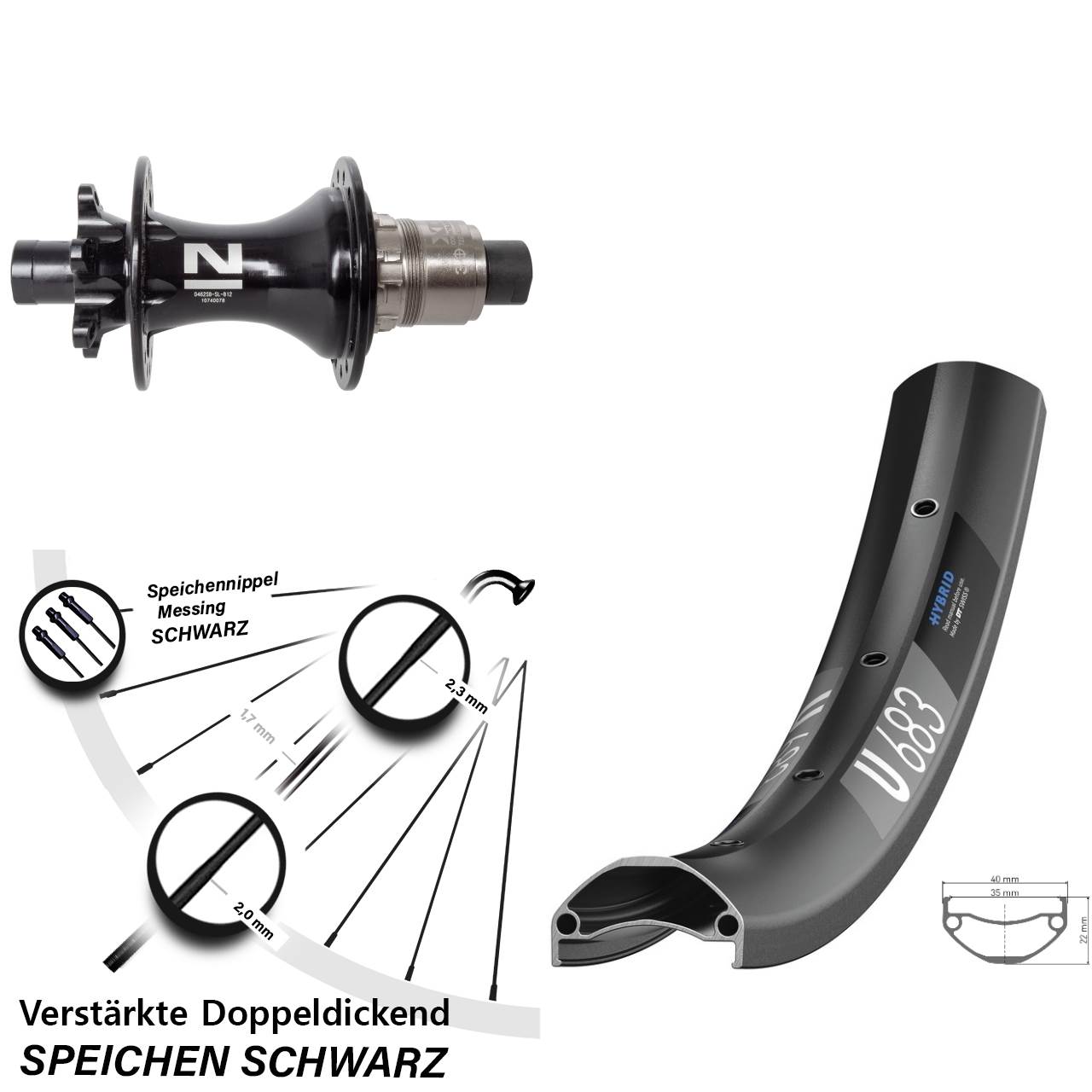 27,5 Zoll DT Swiss U 683 Novatec D462SB Disc Hinterrad 12x148 SRAM XD