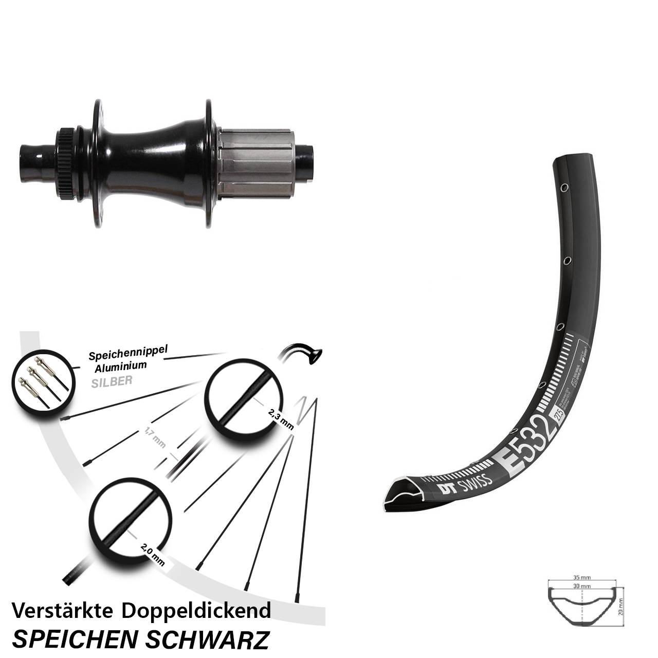 29 Zoll DT Swiss E532 Formula CL142S Centerlock Hinterrad 12x142 8-11 fach HG